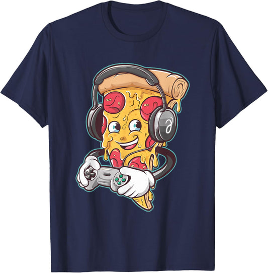 Funny Gamer Pizza Video Gaming For Boys Men Gamers T-Shirt - T-Shirt | Navy