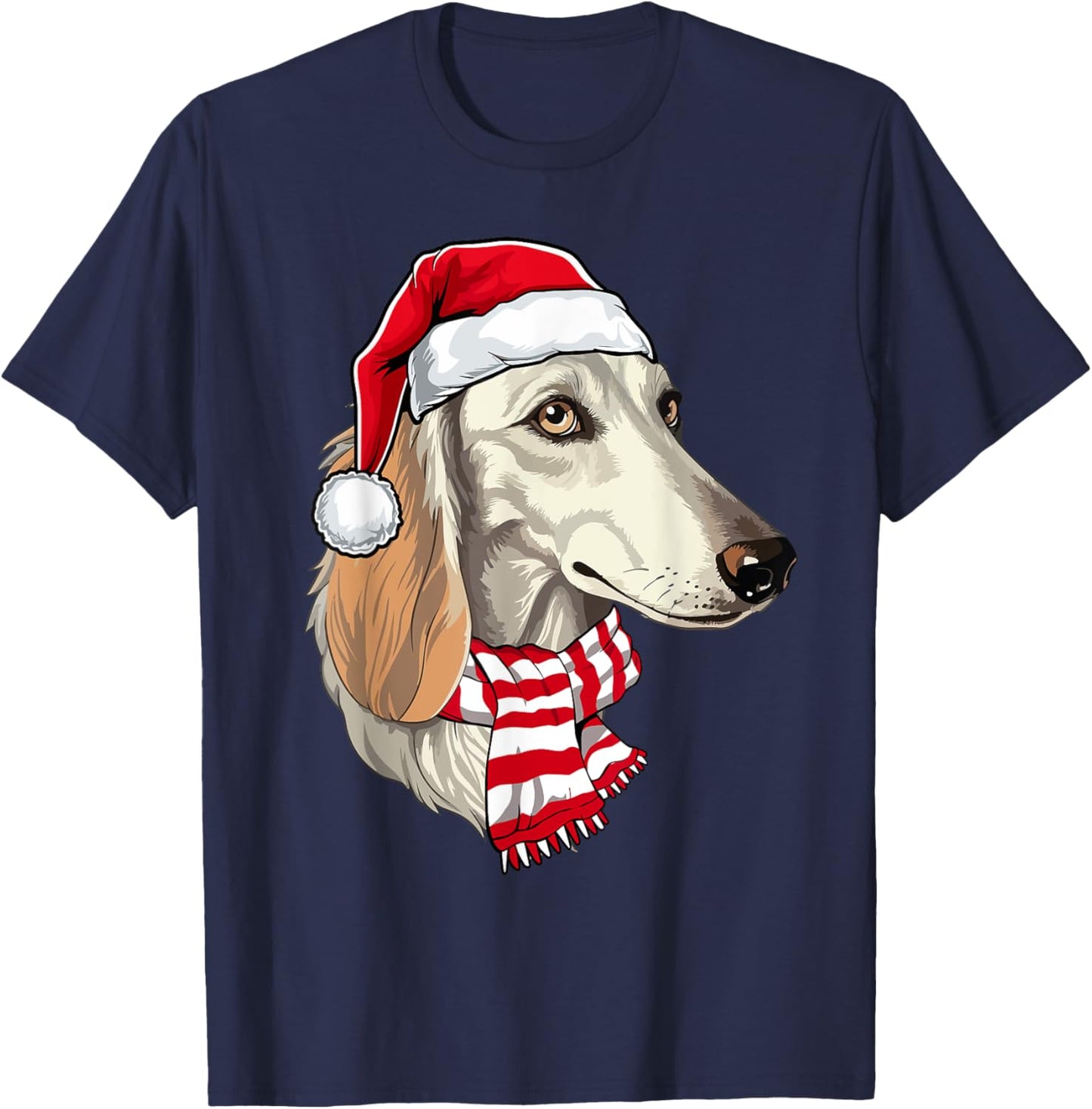 Santa Saluki Christmas Dog Lover Men Women Kids T-Shirt - T-Shirt | Navy