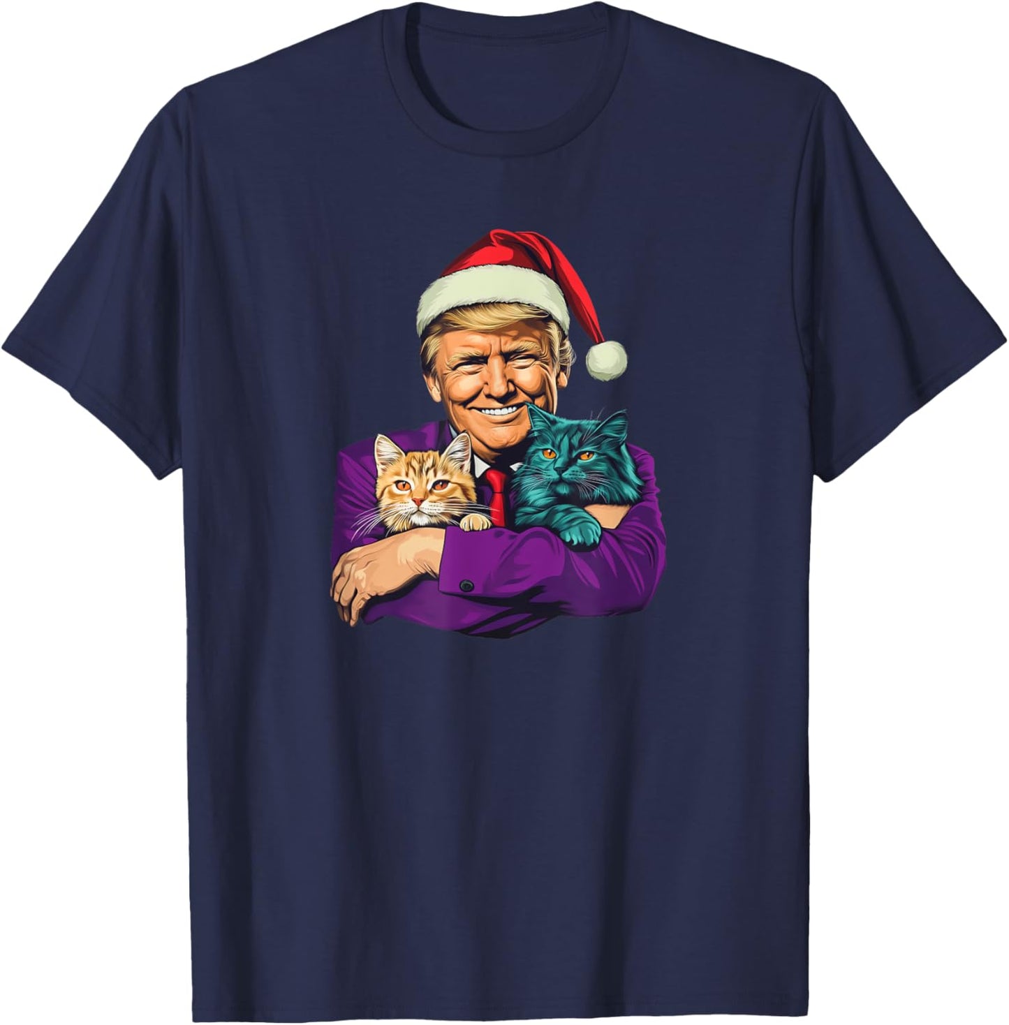 Trump Holding Cats Merry Christmas Festive Funny T-Shirt - T-Shirt | Navy