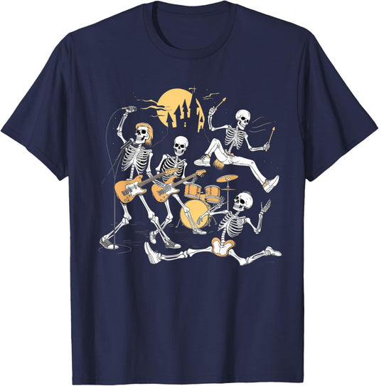 Rock Skeleton Halloween Funny Music Guitar Men Women Kids T-Shirt - T-Shirt | Navy
