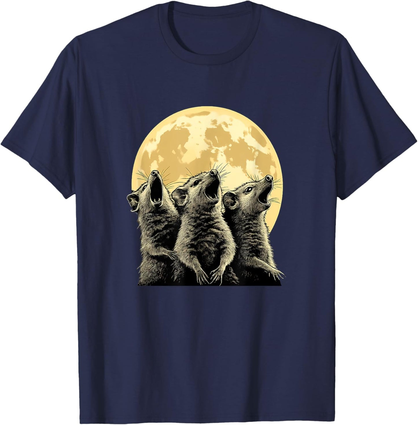 Three Possums Howling at the Moon - Funny 3 Opossum Howl T-Shirt - T-Shirt | Navy
