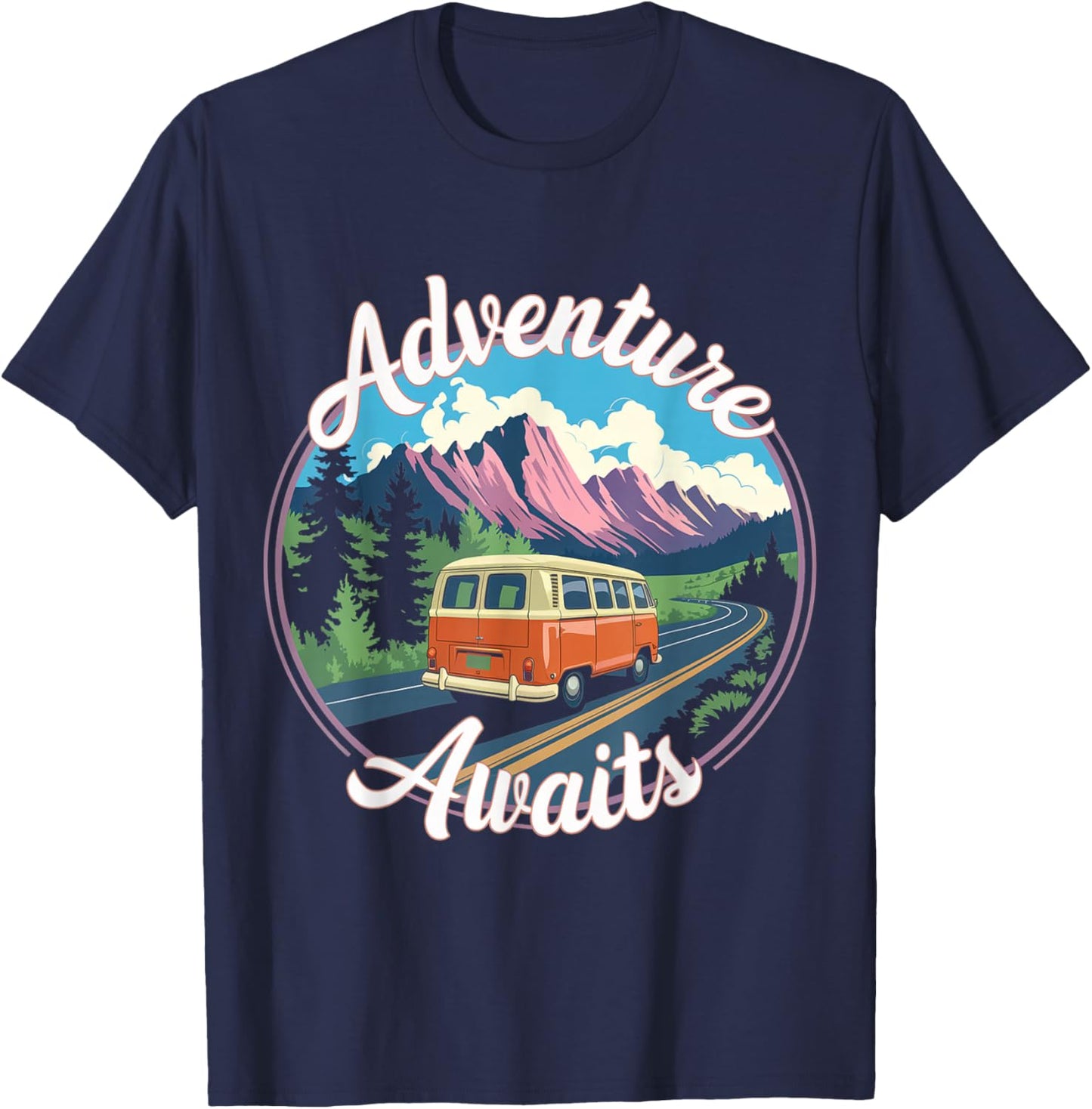 Retro Adventure Apparel Vintage Van Scenic Road Trip T-Shirt - T-Shirt | Navy