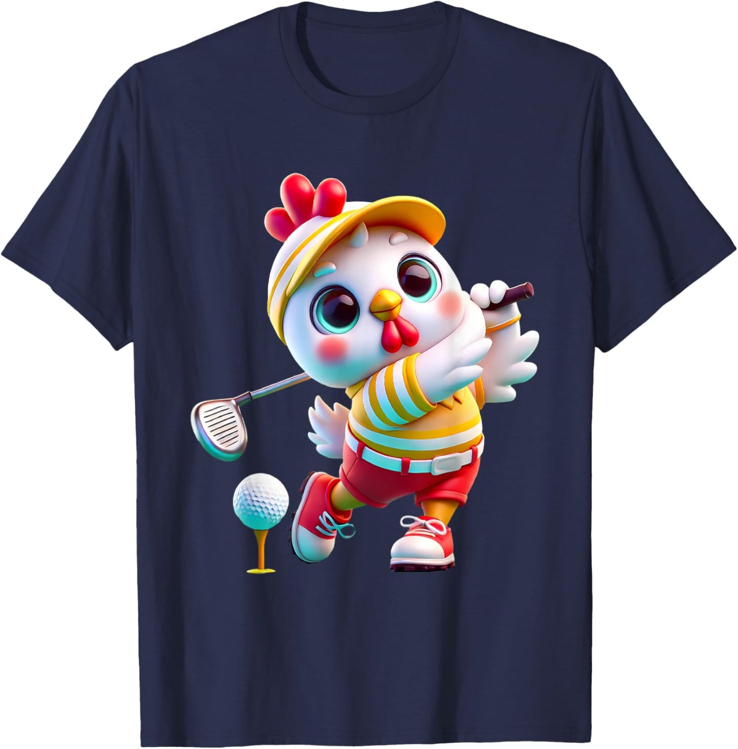 Cute Chicken Playing Golf Golfer Golfing Men Women Kids T-Shirt - T-Shirt | Navy