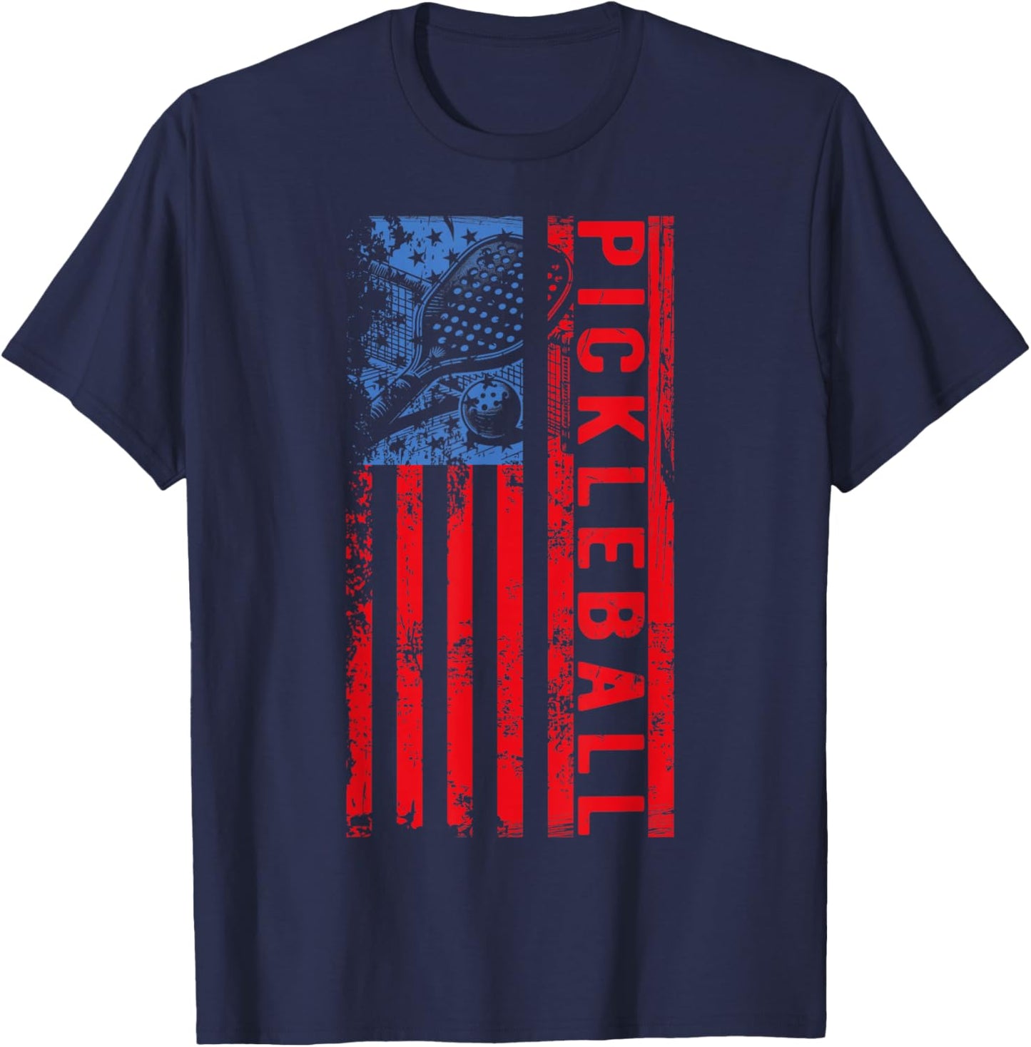 US Flag Pickleball American Pickleball Player T-Shirt - T-Shirt | Navy