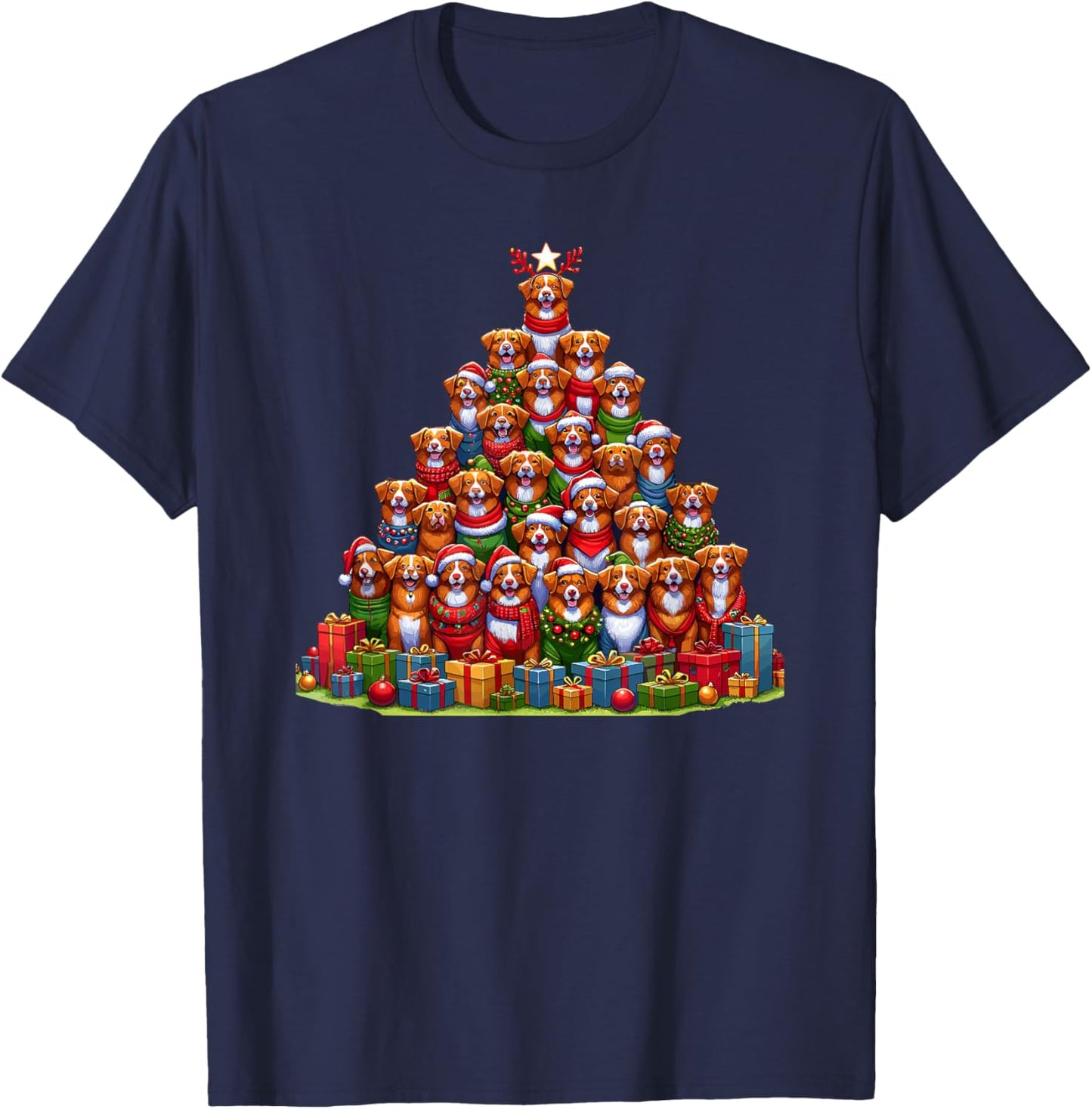 Christmas Tree Nova Scotia Duck Tolling Retriever Toller T-Shirt - T-Shirt | Navy