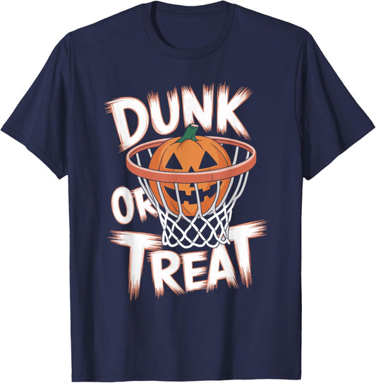 Dunk or Treat Halloween Basketball T Shirt Spooky Basketball T-Shirt - T-Shirt | Navy