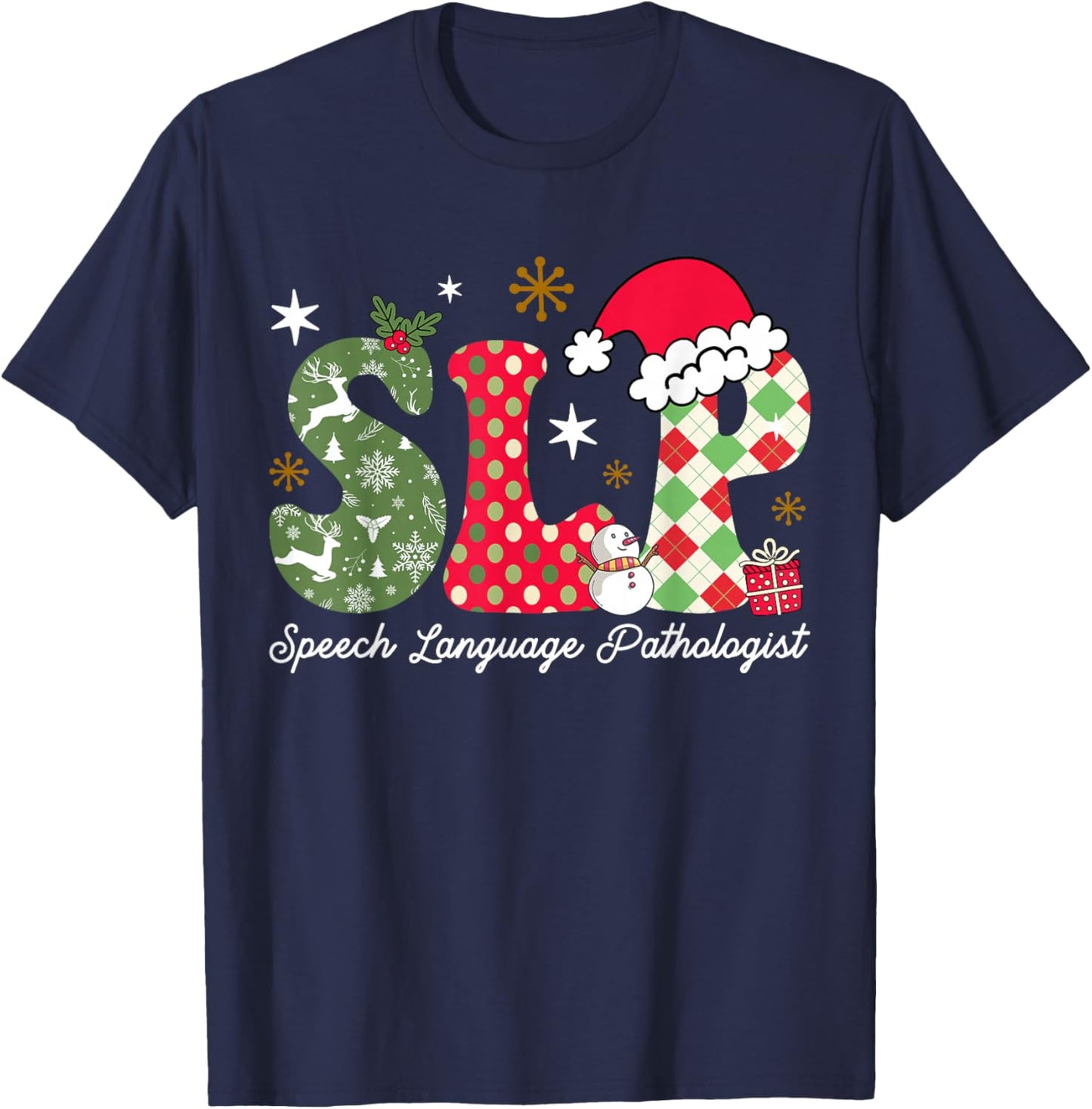 Christmas Speech Language Pathologist SLP Speech Therapy T-Shirt - T-Shirt | Navy