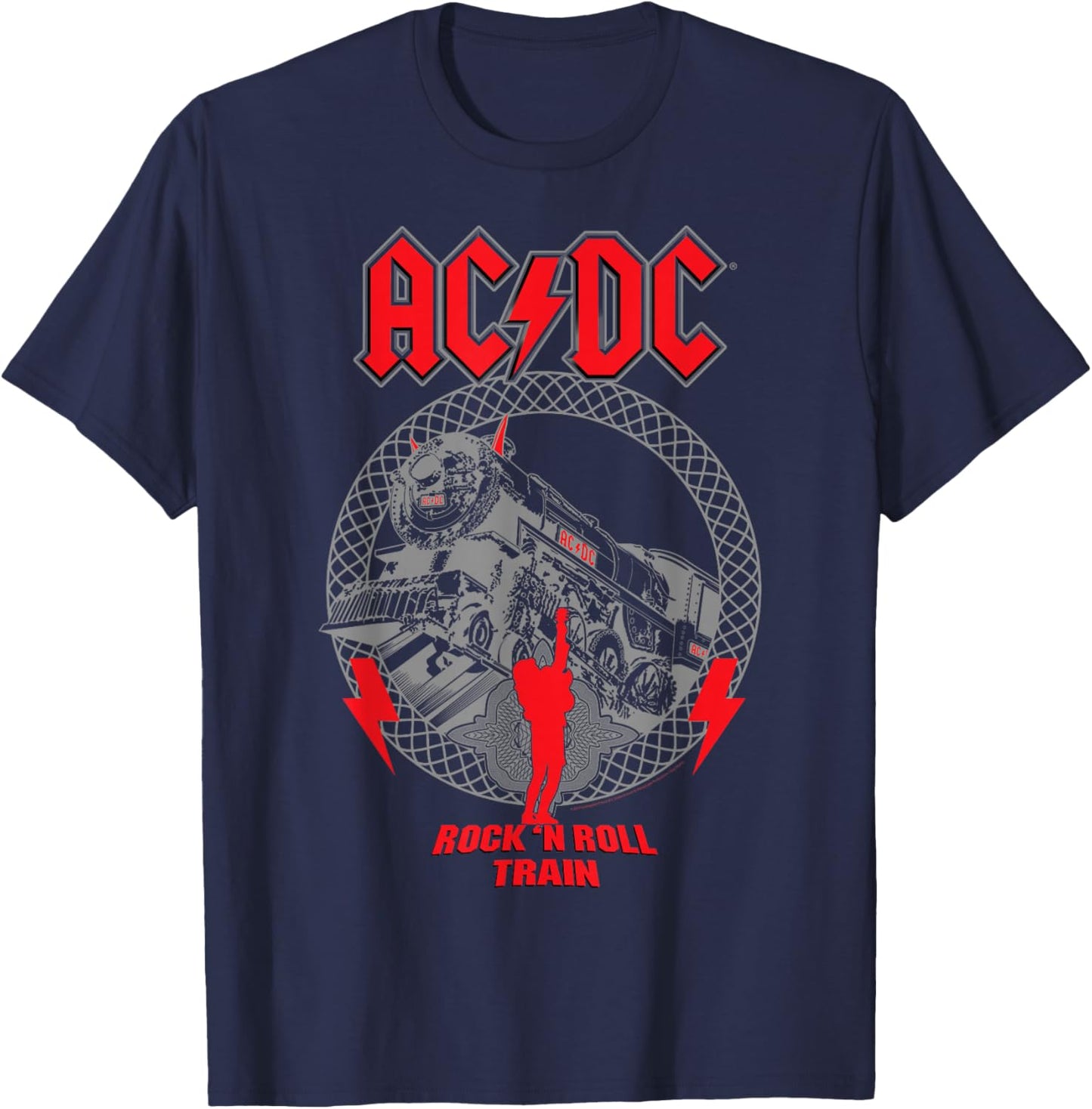 AC/DC Devil Train - , Black, Small, Short Sleeve, Cotton, Polyester 100%, Modern, Lightweight, , Double Cuff, Solid with Design/Print, , AC/DC Fans, All Ages T-Shirt - T-Shirt | Navy