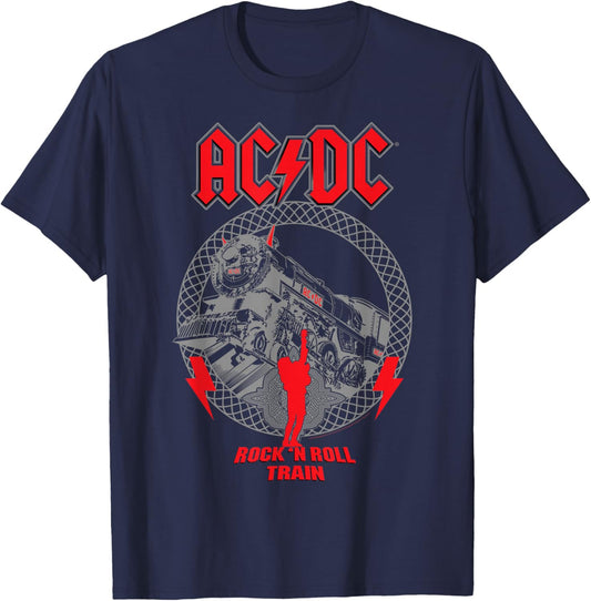 AC/DC Devil Train - , Black, Small, Short Sleeve, Cotton, Polyester 100%, Modern, Lightweight, , Double Cuff, Solid with Design/Print, , AC/DC Fans, All Ages T-Shirt - T-Shirt | Navy