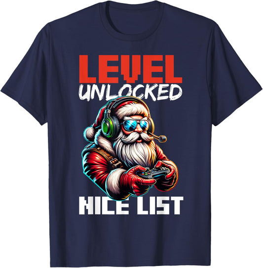 Christmas Gamer Boys Nice List Video Game Santa Xmas T-Shirt - T-Shirt | Navy
