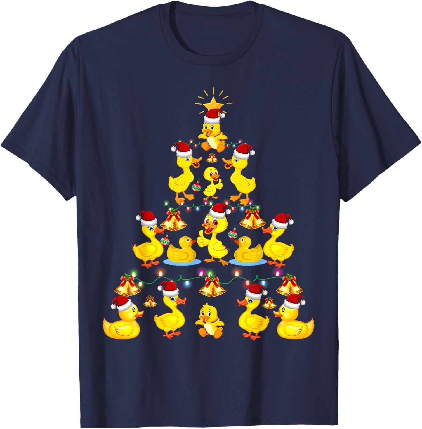 Cute Duck Santa Hat Christmas Tree Lights Holiday Costume T-Shirt - T-Shirt | Navy