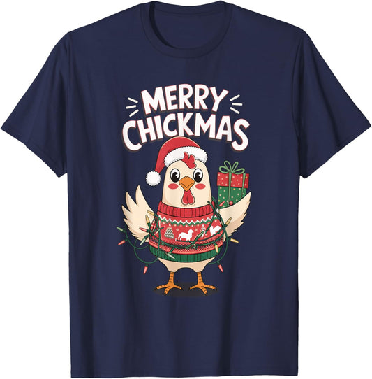 Merry Chickmas Christmas Chicken T-Shirt - T-Shirt | Navy