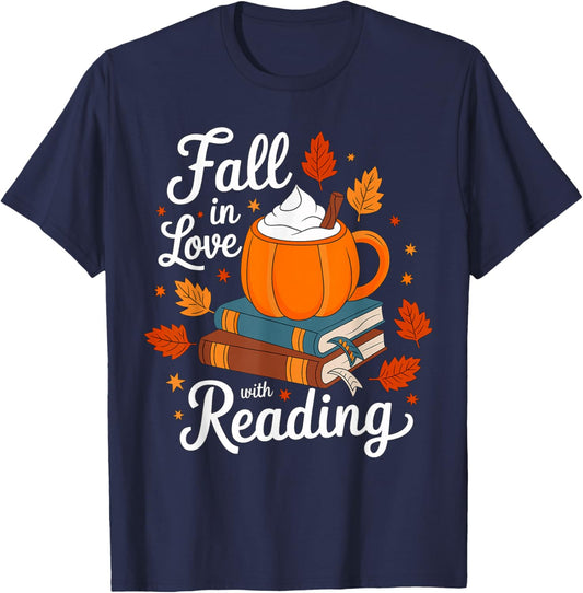 Fall in Love with Reading October T-Shirt - T-Shirt | Navy