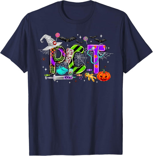 Retro PCT Patient Care Technician Halloween Spooky Season T-Shirt - T-Shirt | Navy