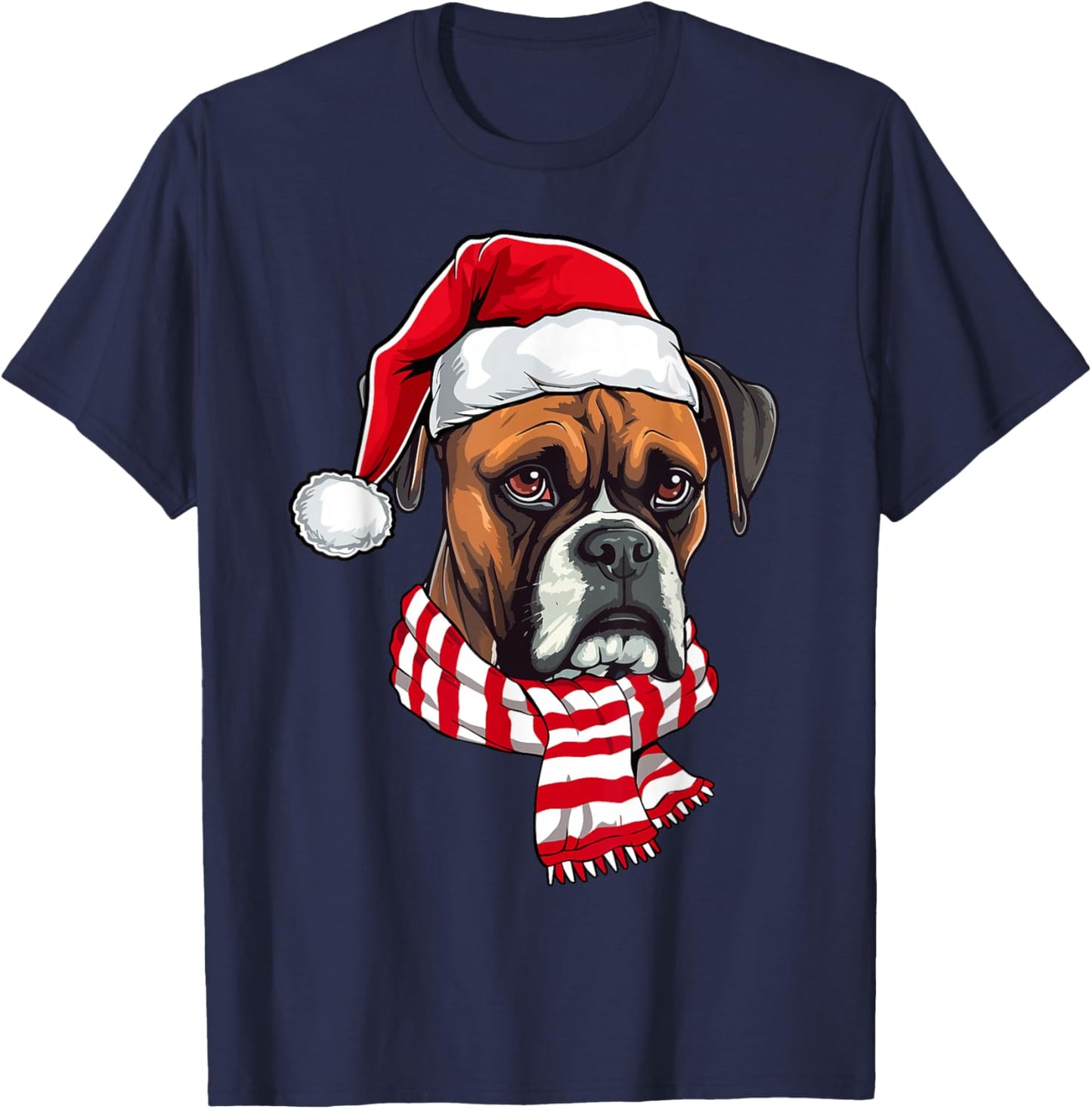 Santa Boxer Christmas Dog Lover Men Women Kids T-Shirt - T-Shirt | Navy