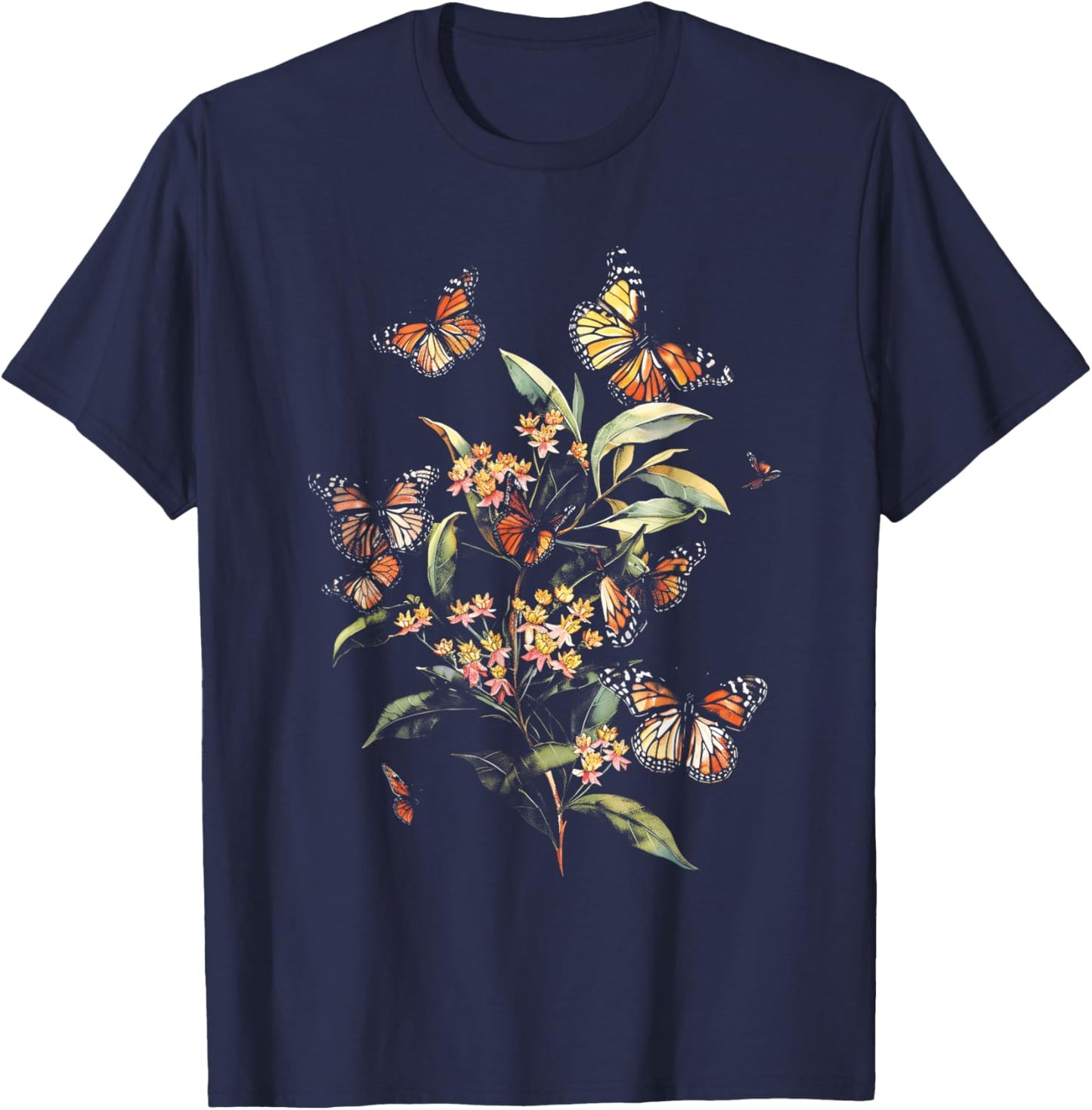 Vintage Monarch Butterfly Milkweed Flower Girl Plant Mom T-Shirt - T-Shirt | Navy