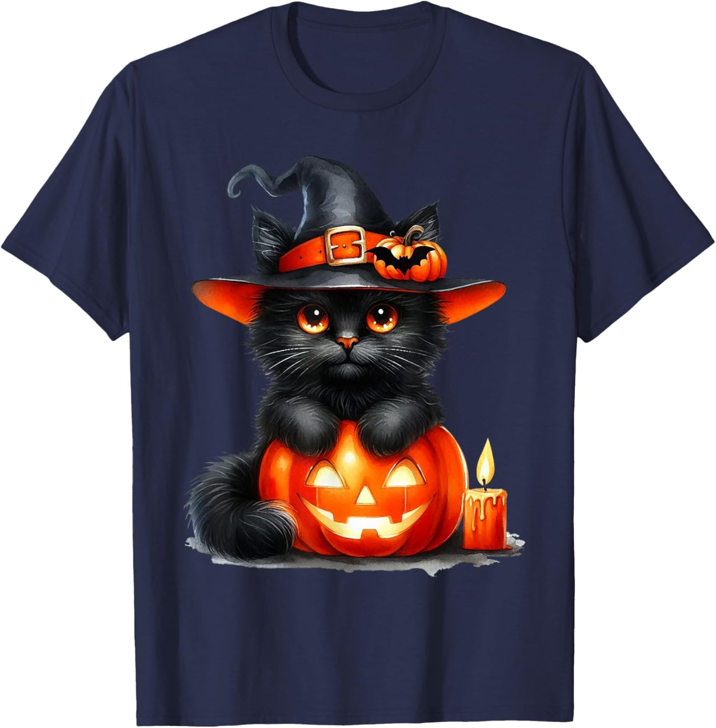 Funny Cat Pumpkin Halloween Black Cat Lover Cat Mom Cat Dad T-Shirt - T-Shirt | Navy