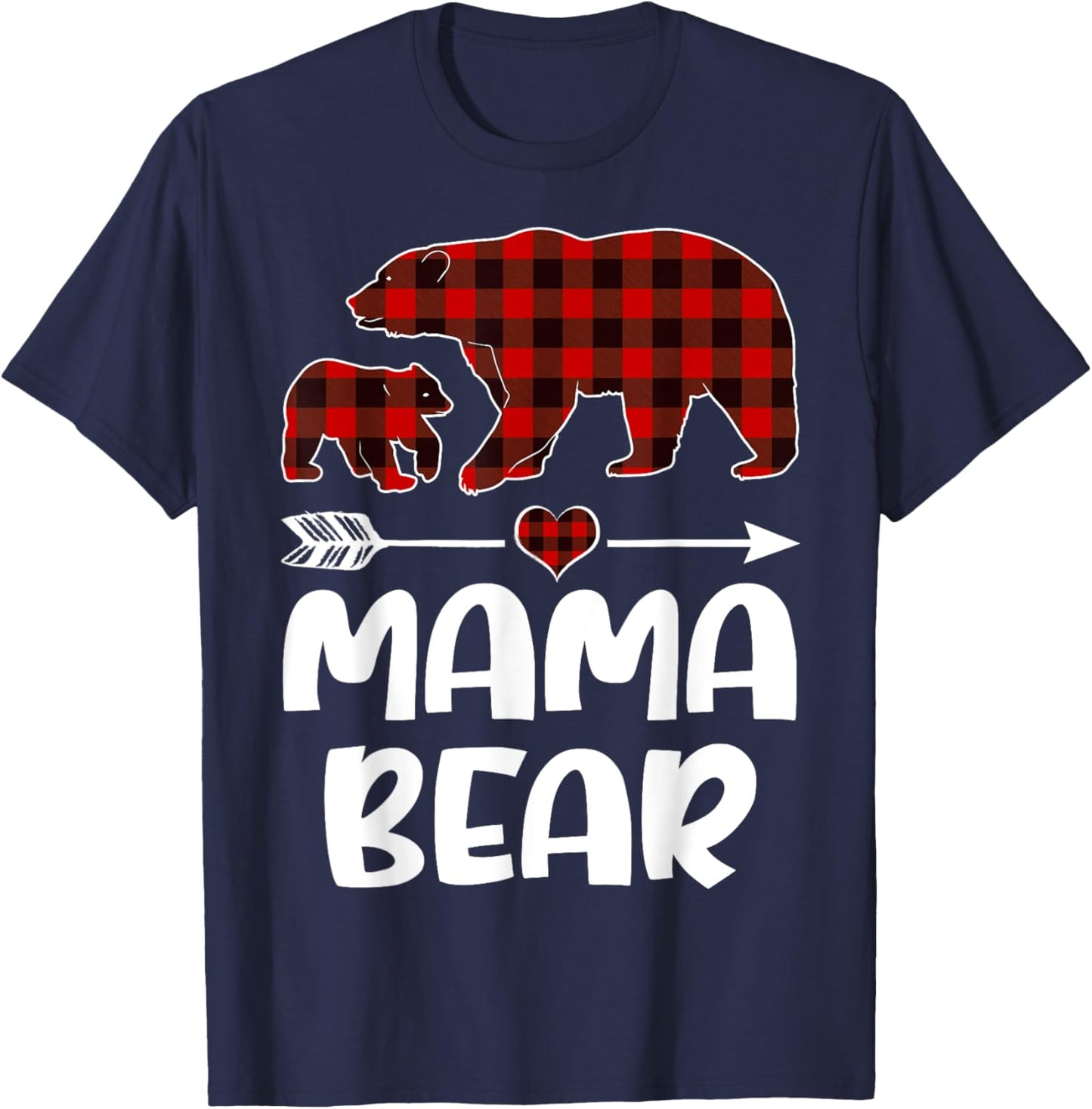 Mama Bear Red& Black Plaid Flannel Christmas Family Pajamas T-Shirt - T-Shirt | Navy