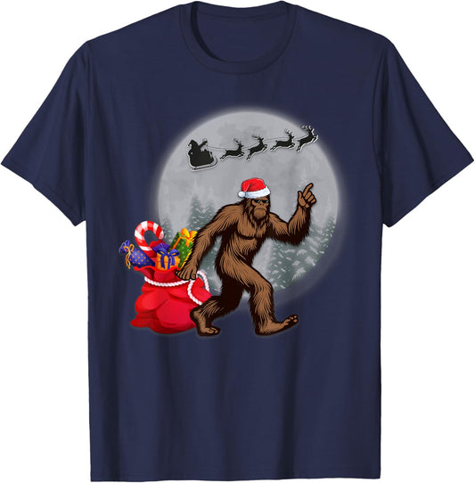 Funny Christmas, Moon Sasquatch, Bigfoot Santa's Big Helper T-Shirt - T-Shirt | Navy