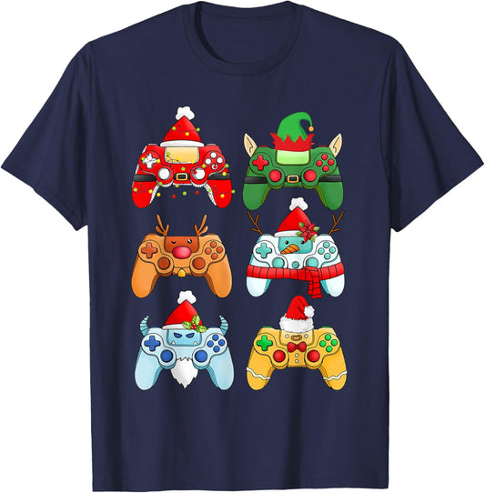 Video Game Christmas Controller Xmas Gamer Santa Hat Boys T-Shirt - T-Shirt | Navy