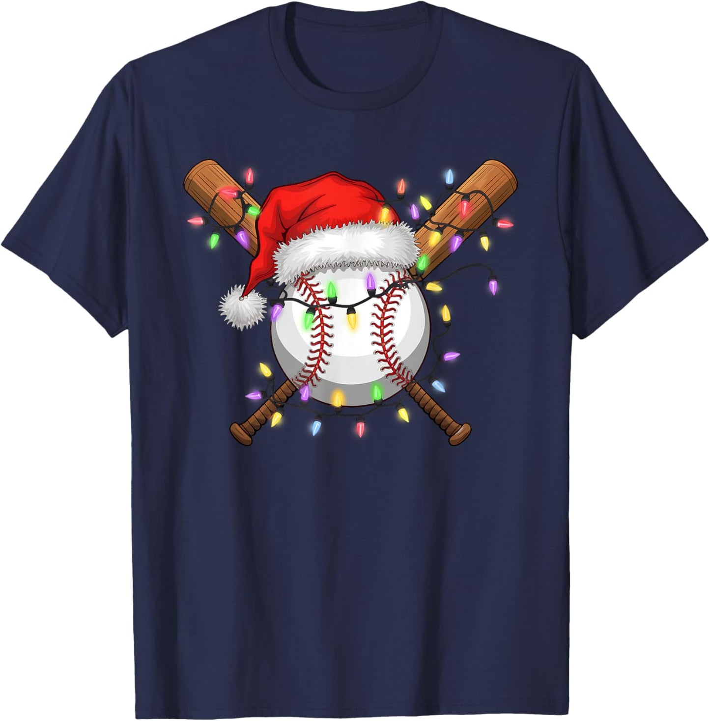 Christmas Baseball Player Santa Hat Sports Men Boys T-Shirt - T-Shirt | Navy