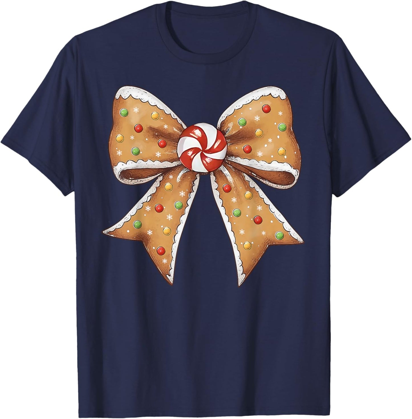 Cute Gingerbread Coquette Bow Christmas Women Kids Girls T-Shirt - T-Shirt | Navy