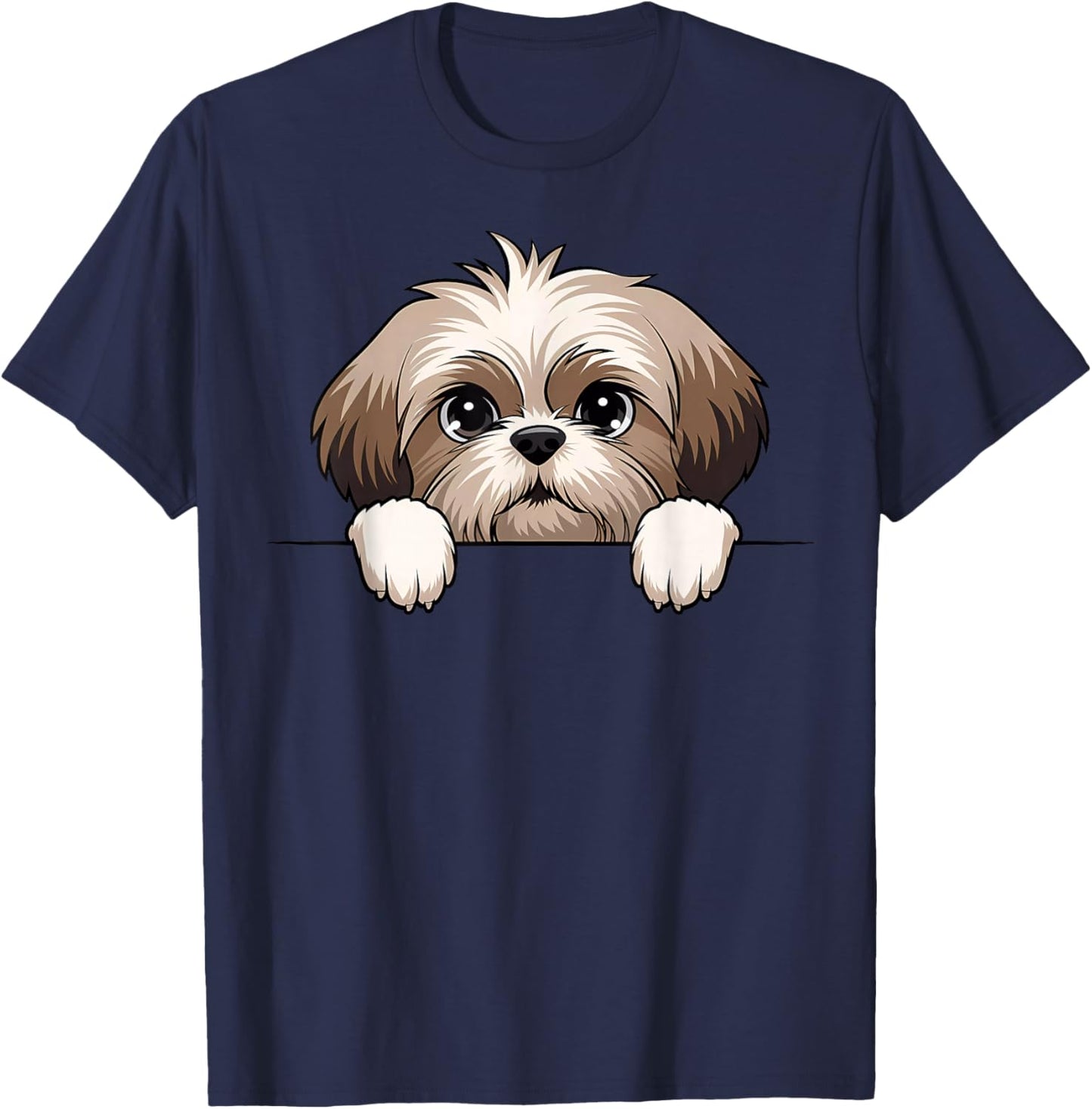 Cute Shih Tzu Peeking Puppy Funny Dog Lover T-Shirt - T-Shirt | Navy
