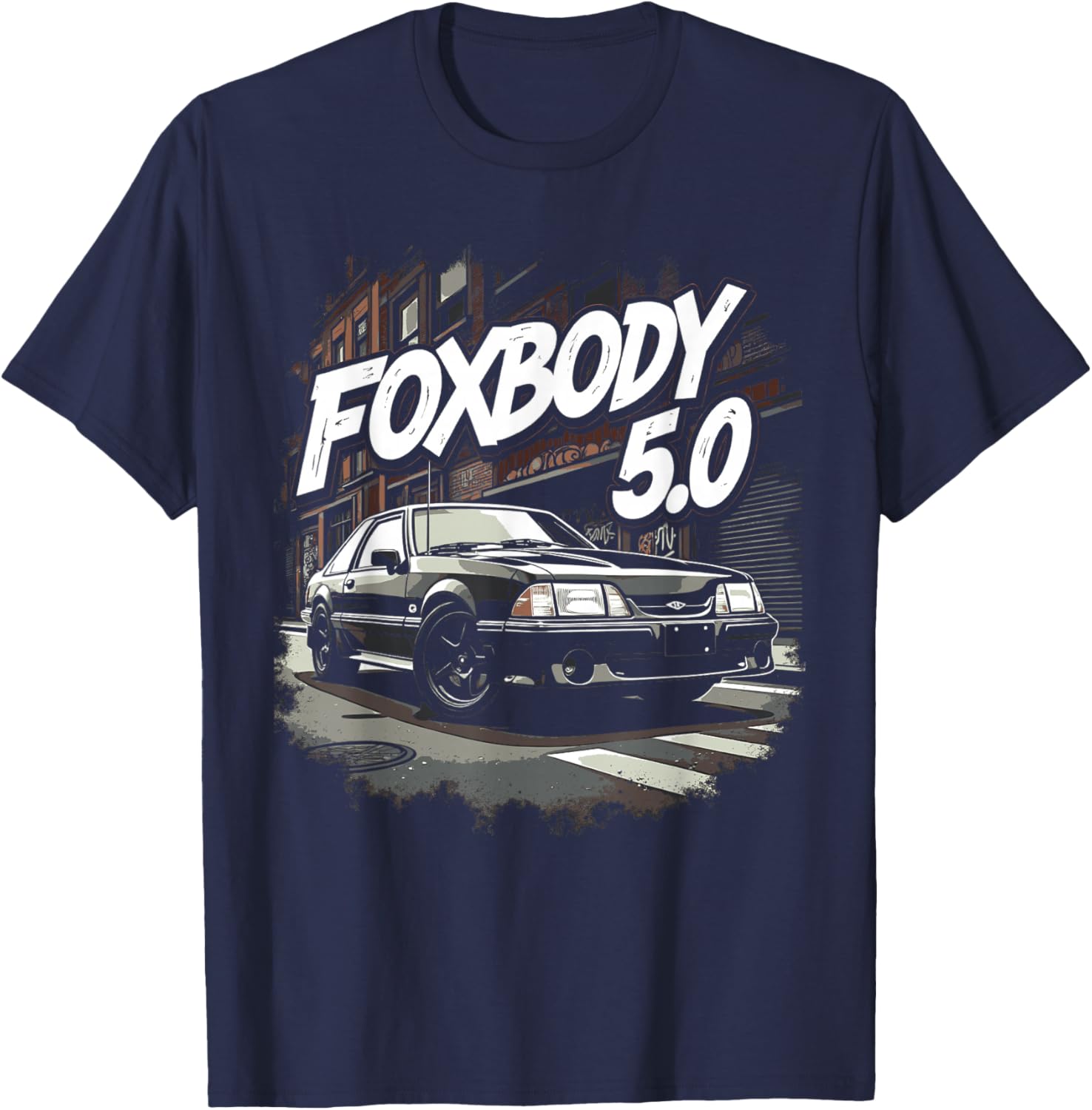 Foxbody, Foxbody 5.0 American Muscle, Foxbody Street Scene T-Shirt - T-Shirt | Navy