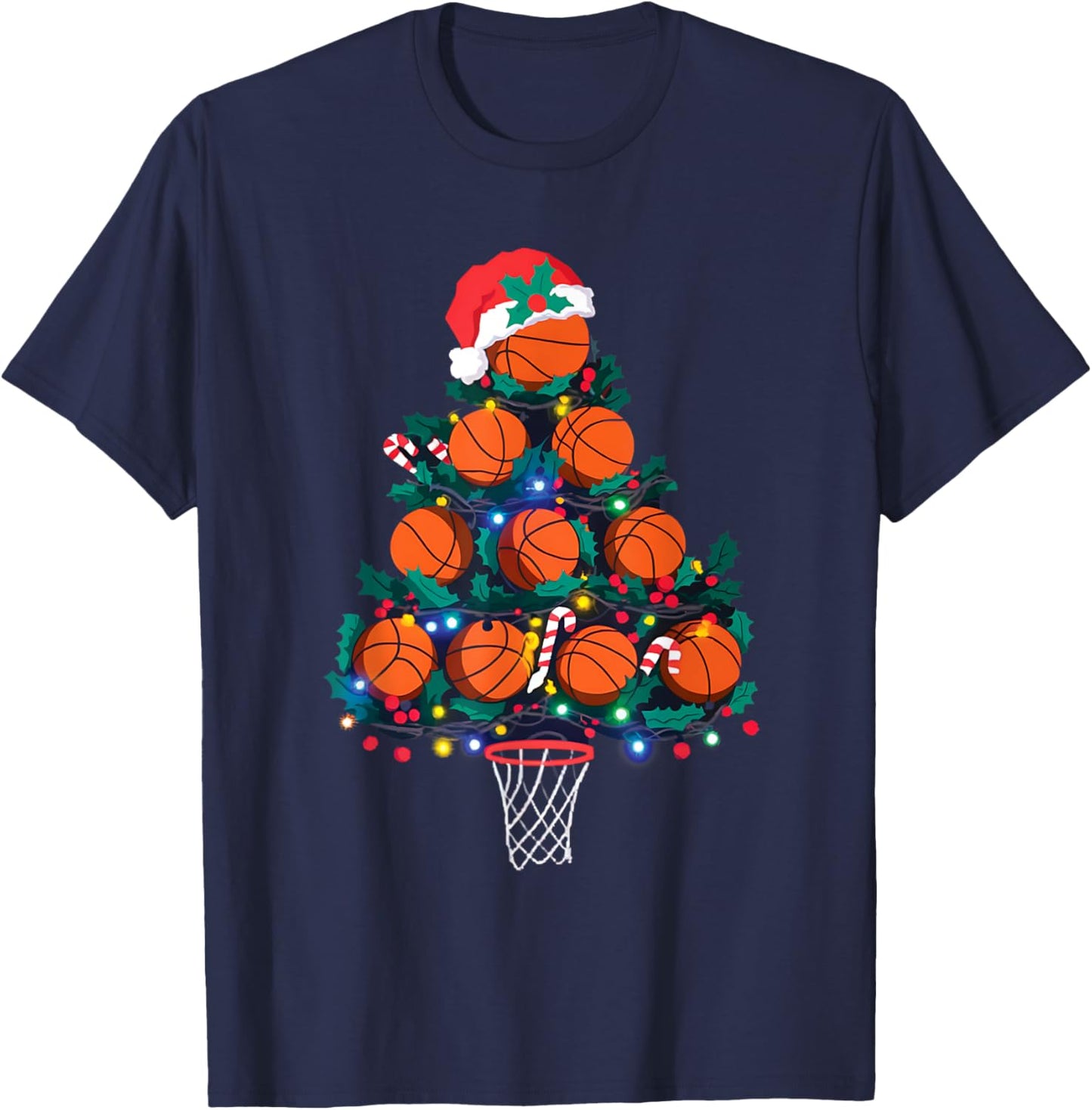 Basketball Christmas Tree Basketball Sports Lover Xmas T-Shirt - T-Shirt | Navy