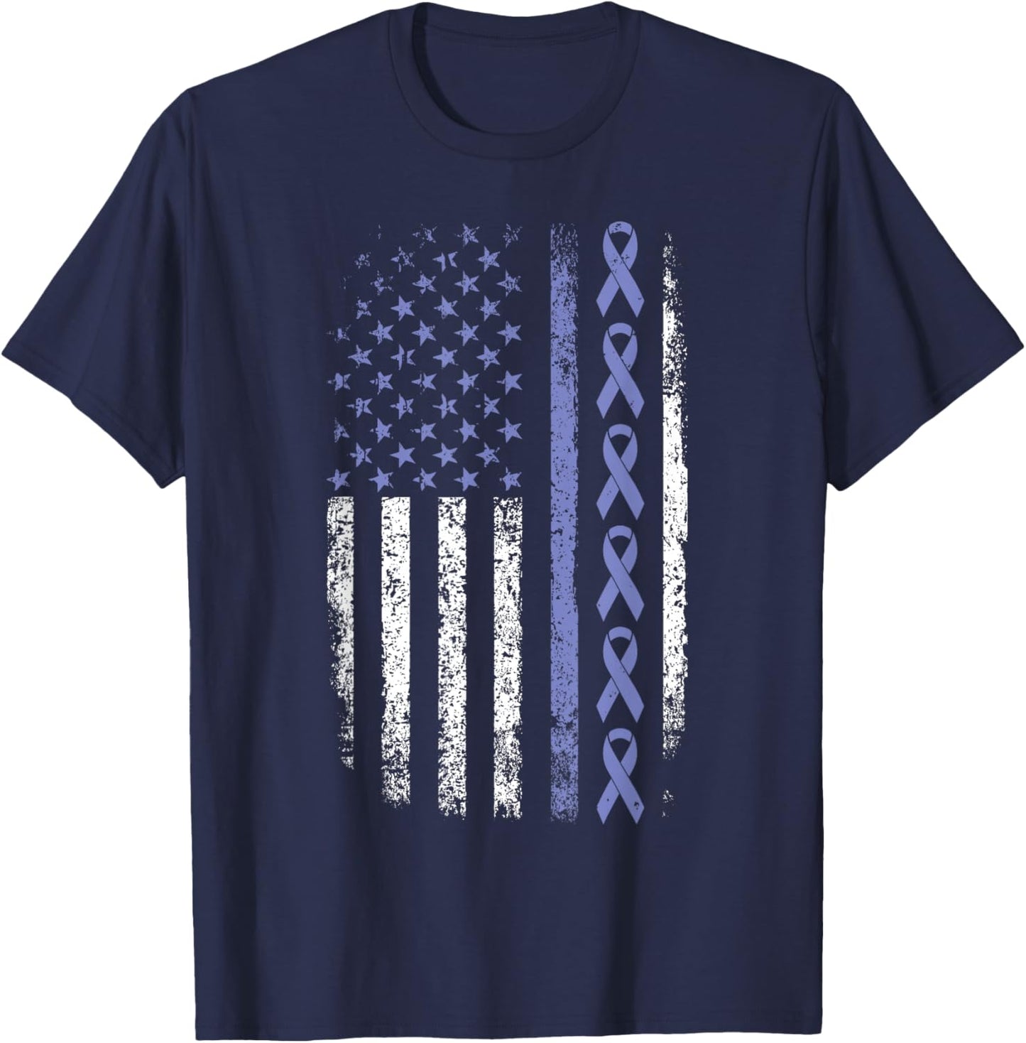 Stomach Cancer Awareness American Flag Stomach Cancer T-Shirt - T-Shirt | Navy