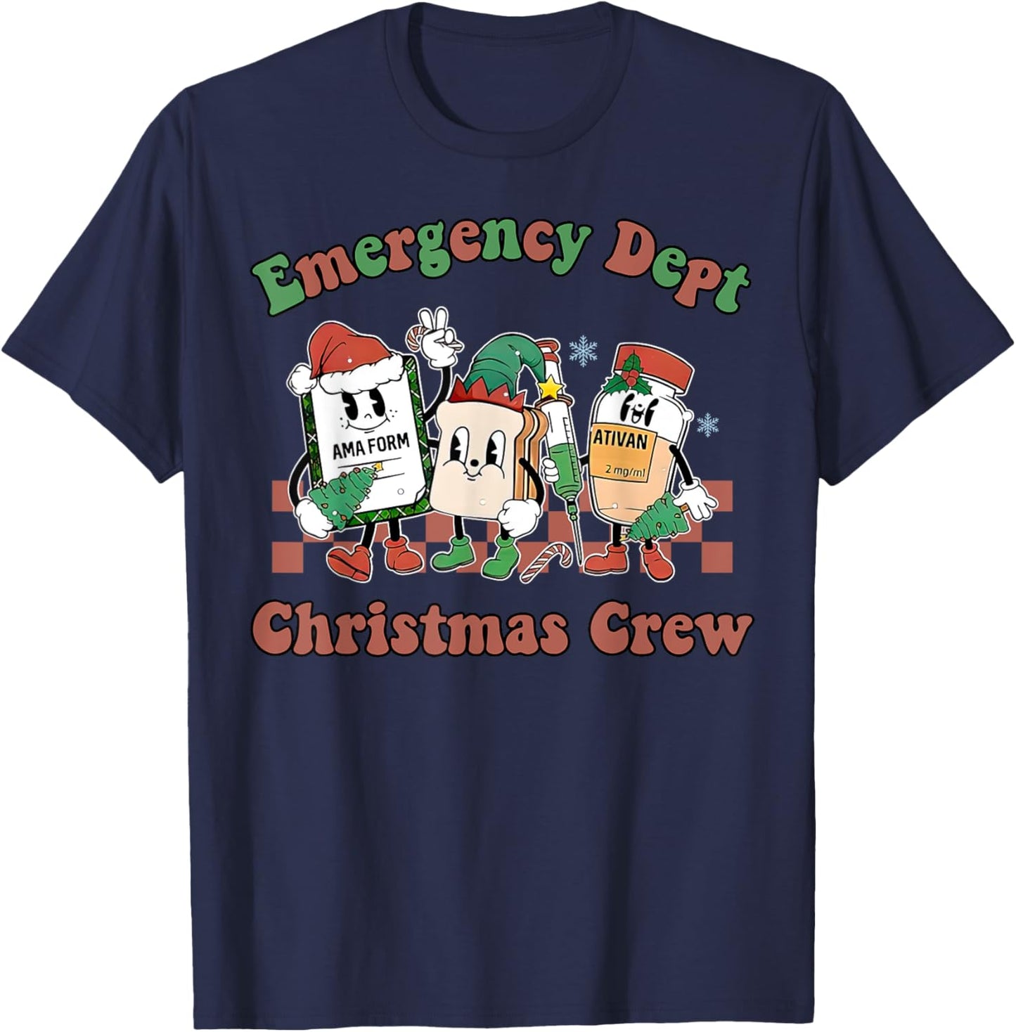 Emergency Department ER Nurse Christmas Outfit Adult Christmas/Winter Holidays Black X-Small Short Sleeve Christmas-themed Emergency Room Staff T-Shirt - T-Shirt | Navy