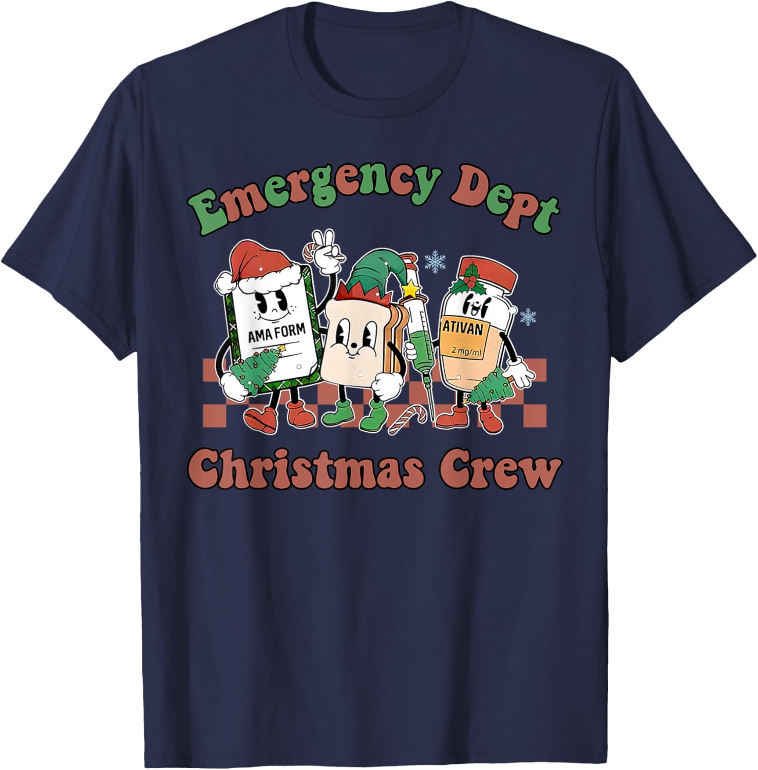 Emergency Department ER Nurse Christmas Outfit Adult Christmas/Winter Holidays Black X-Small Short Sleeve Christmas-themed Emergency Room Staff T-Shirt - T-Shirt | Navy