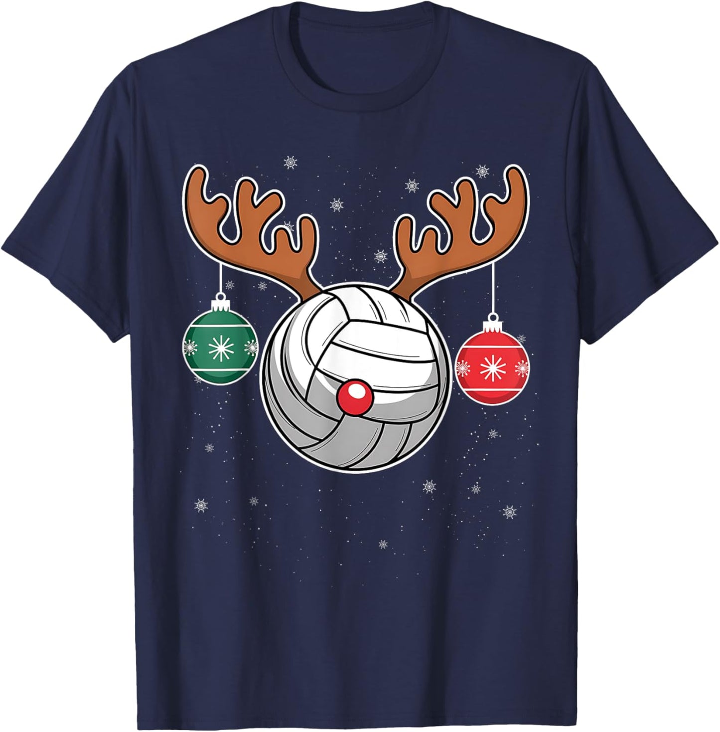 Cute Reindeer Volleyball Women Men Christmas Xmas Reindeer Volleyball Christmas Volleyball Lover Pajama Xmas T-Shirt - T-Shirt | Navy