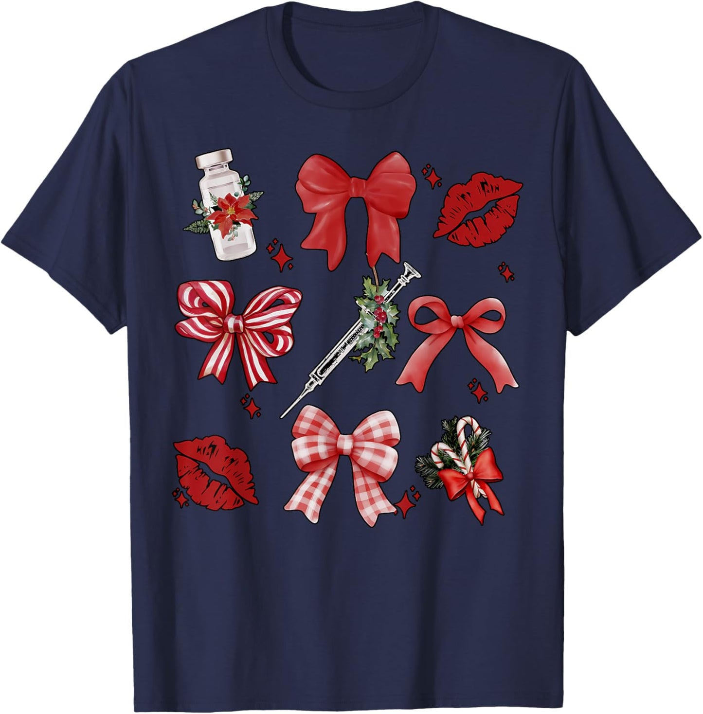 Christmas Aesthetic Nurse Injector Coquette Bow Botox Dealer T-Shirt - T-Shirt | Navy