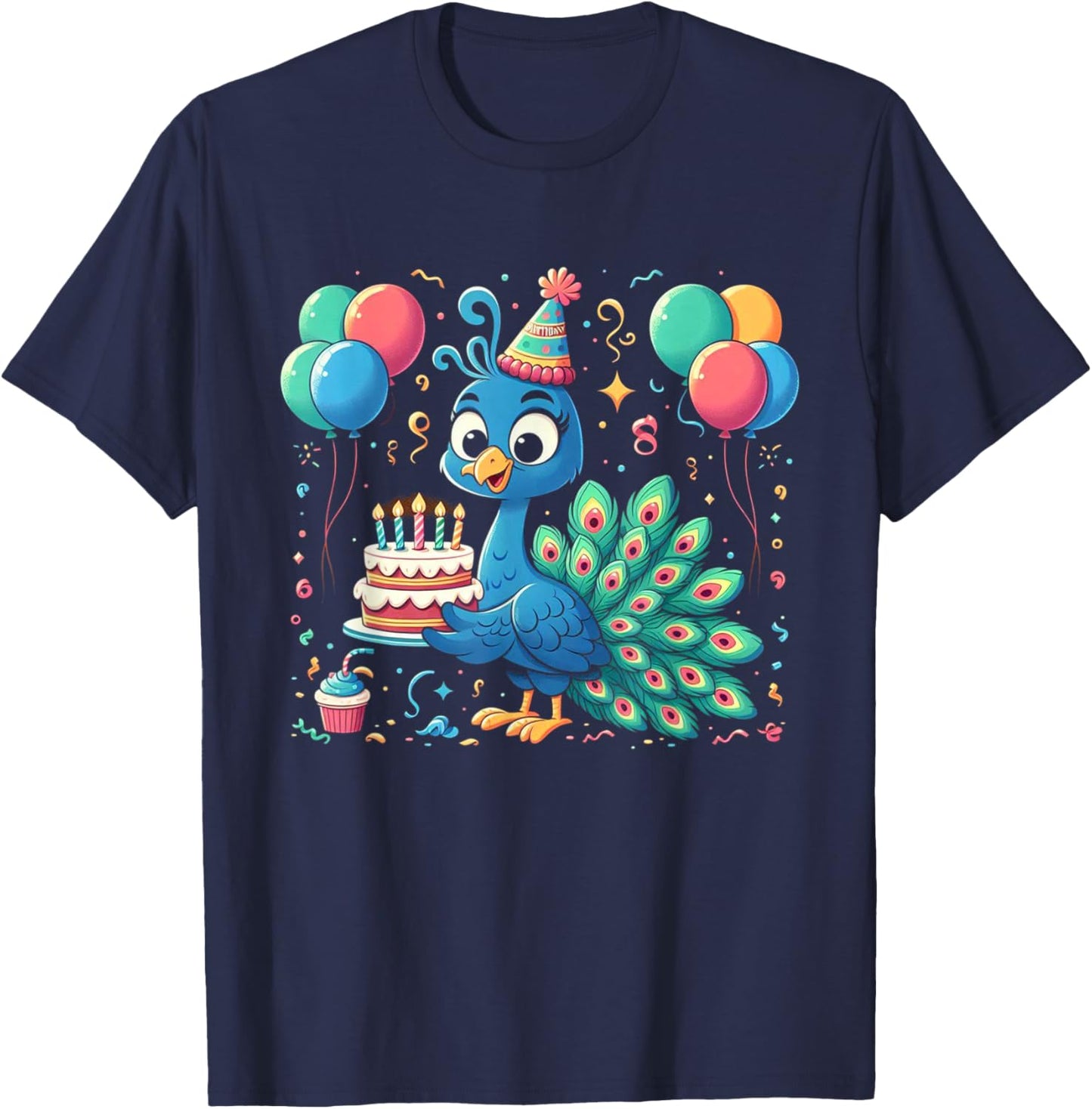 Peacock Kids Birthday Party Boy Bday Girl Candles T-Shirt - T-Shirt | Navy
