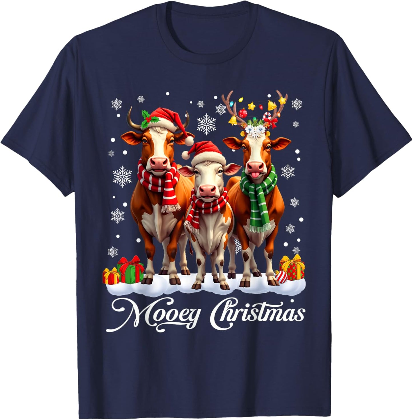 Mooey Christmas Dairy Milk Cow Western Costume Women T-Shirt - T-Shirt | Navy