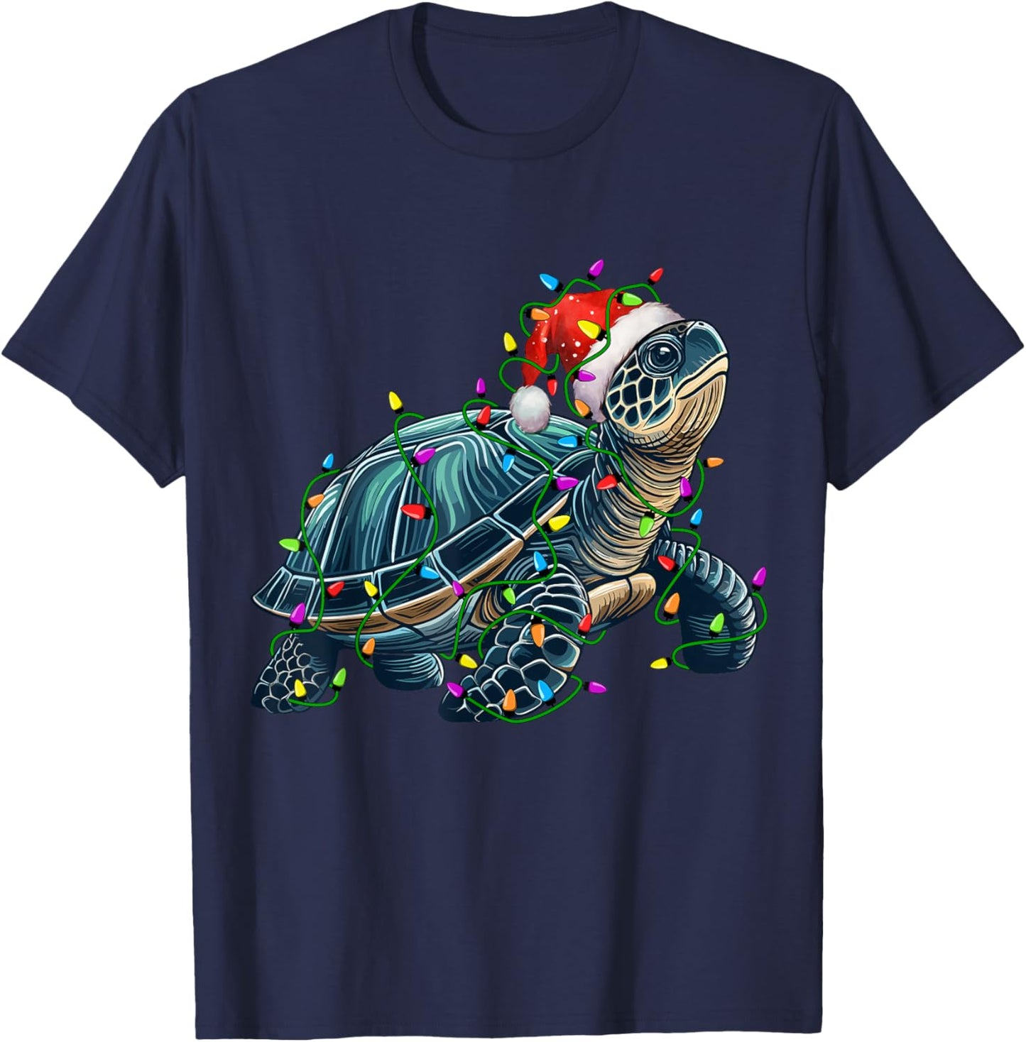 Turtle Santa Christmas Tree Lighting Xmas Funny T-Shirt - T-Shirt | Navy