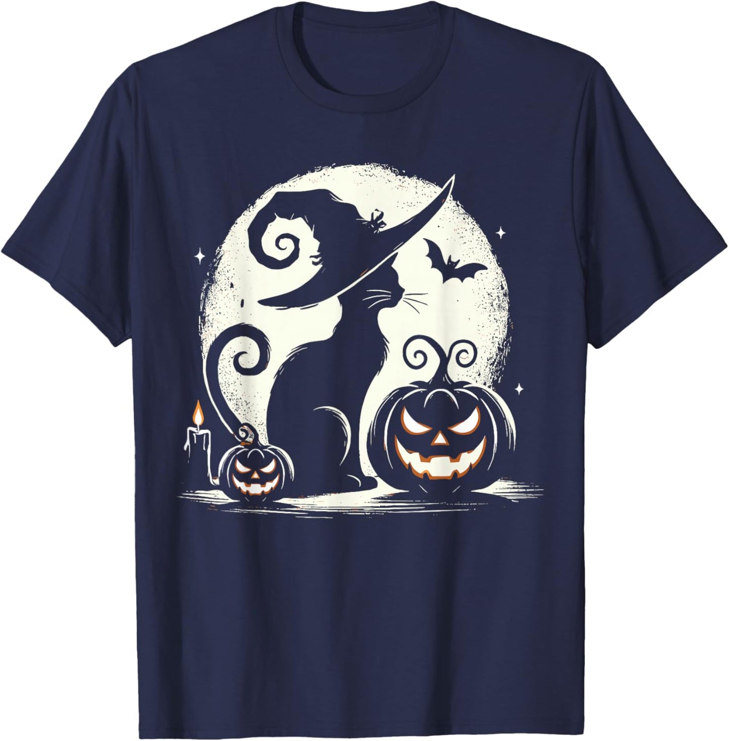 Black Cat Halloween Cat Lovers T-Shirt - T-Shirt | Navy