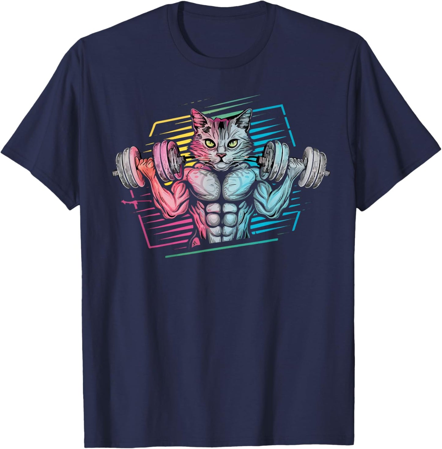Funny cat Lifting Weights Gym Workout Animal Fitness cat T-Shirt - T-Shirt | Navy