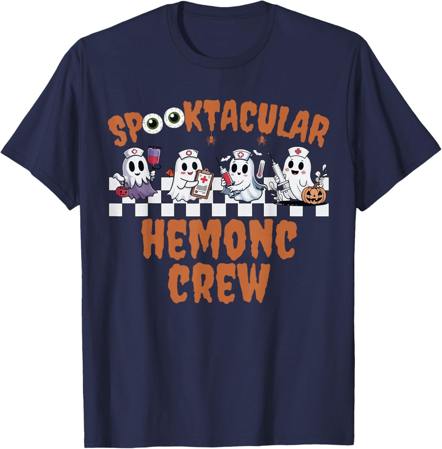 Spooktacular Hemonc Crew Ghost Hematology Oncology Halloween T-Shirt - T-Shirt | Navy