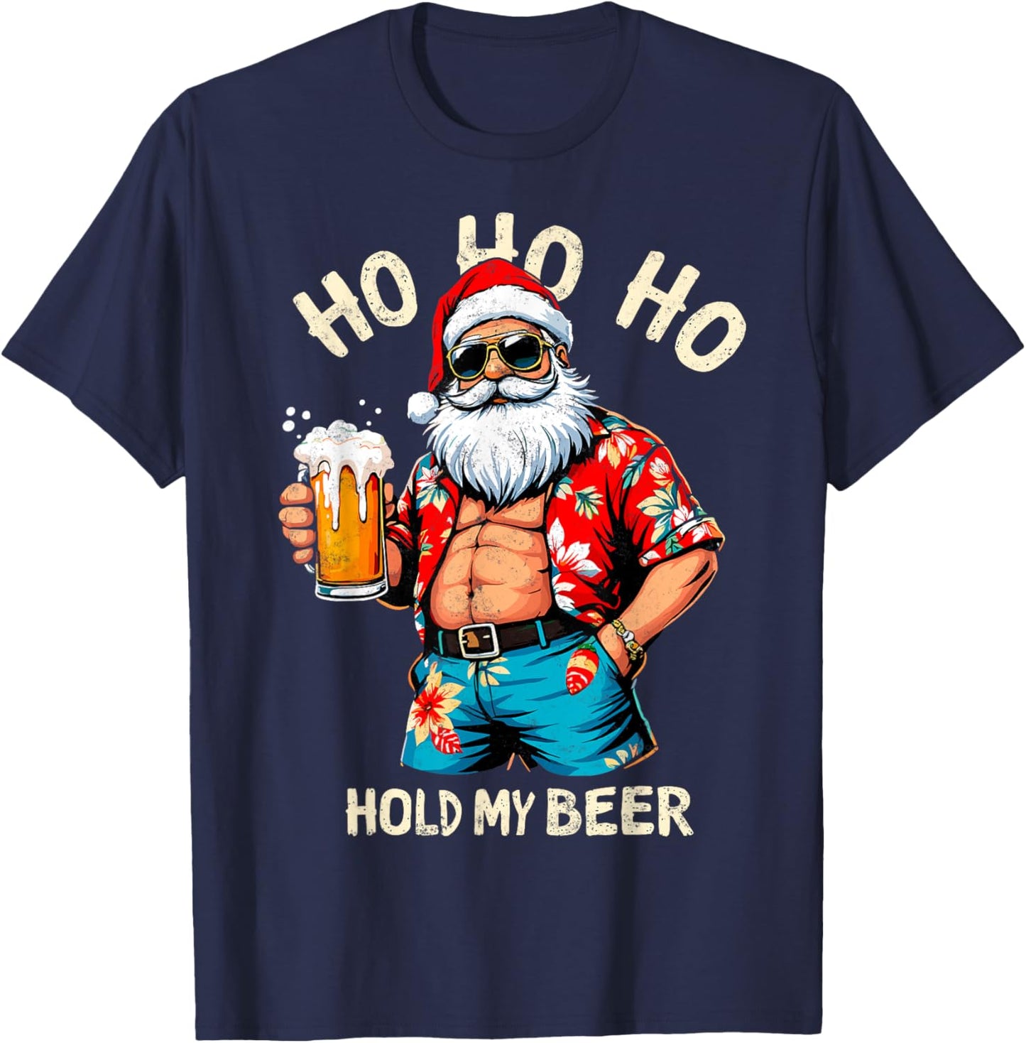 HO HO HO Hold My Beer Lover Drinker Santa Christmas Party T-Shirt - T-Shirt | Navy