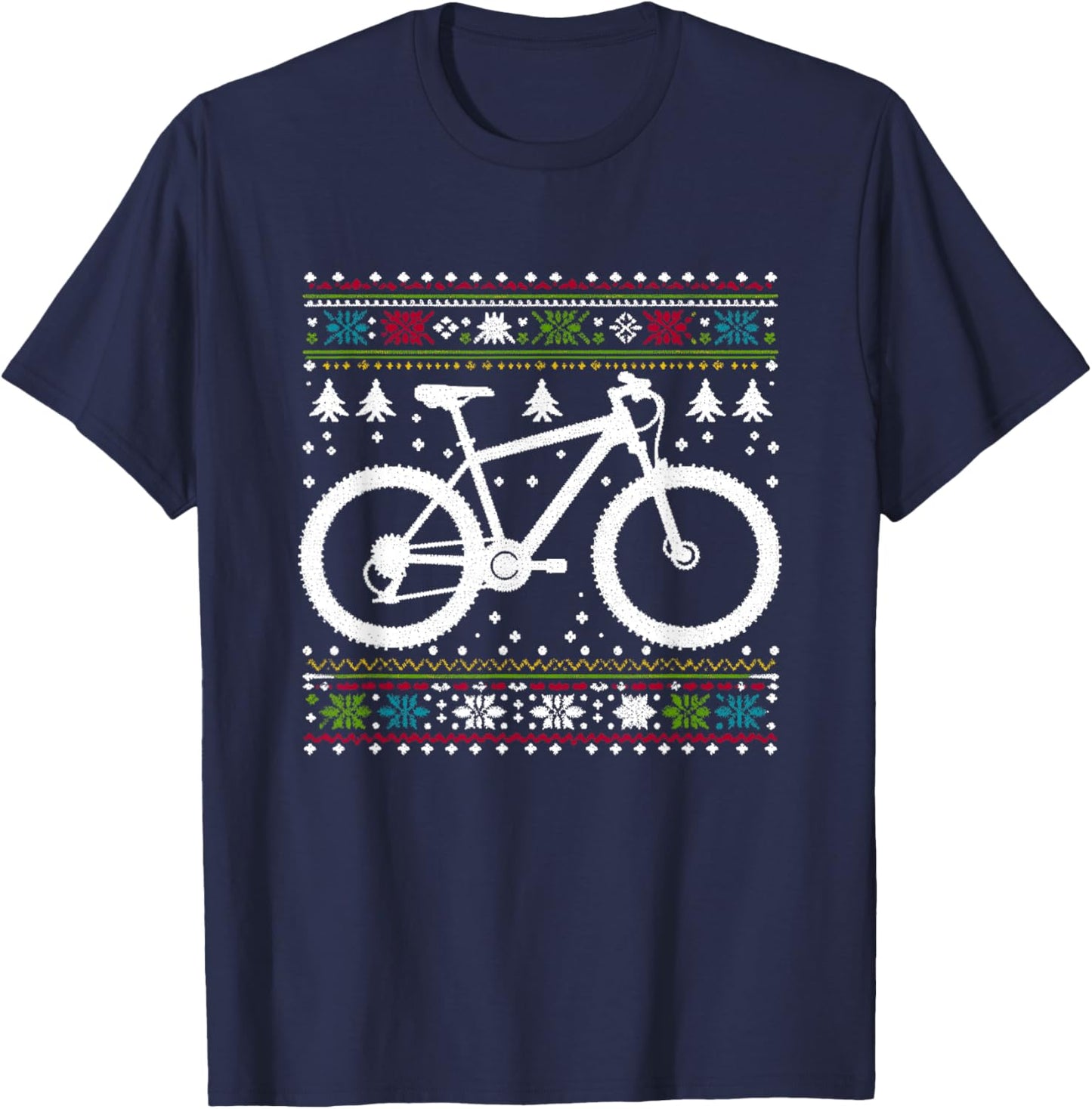 Mountain Bike - Vintage Biking Xmas Ugly Christmas T-Shirt - T-Shirt | Navy