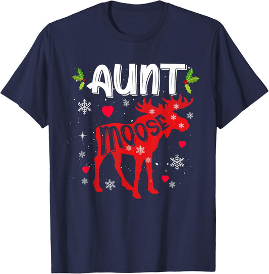 Aunt Moose Heart Christmas Family Matching Xmas Pajamas T-Shirt - T-Shirt | Navy