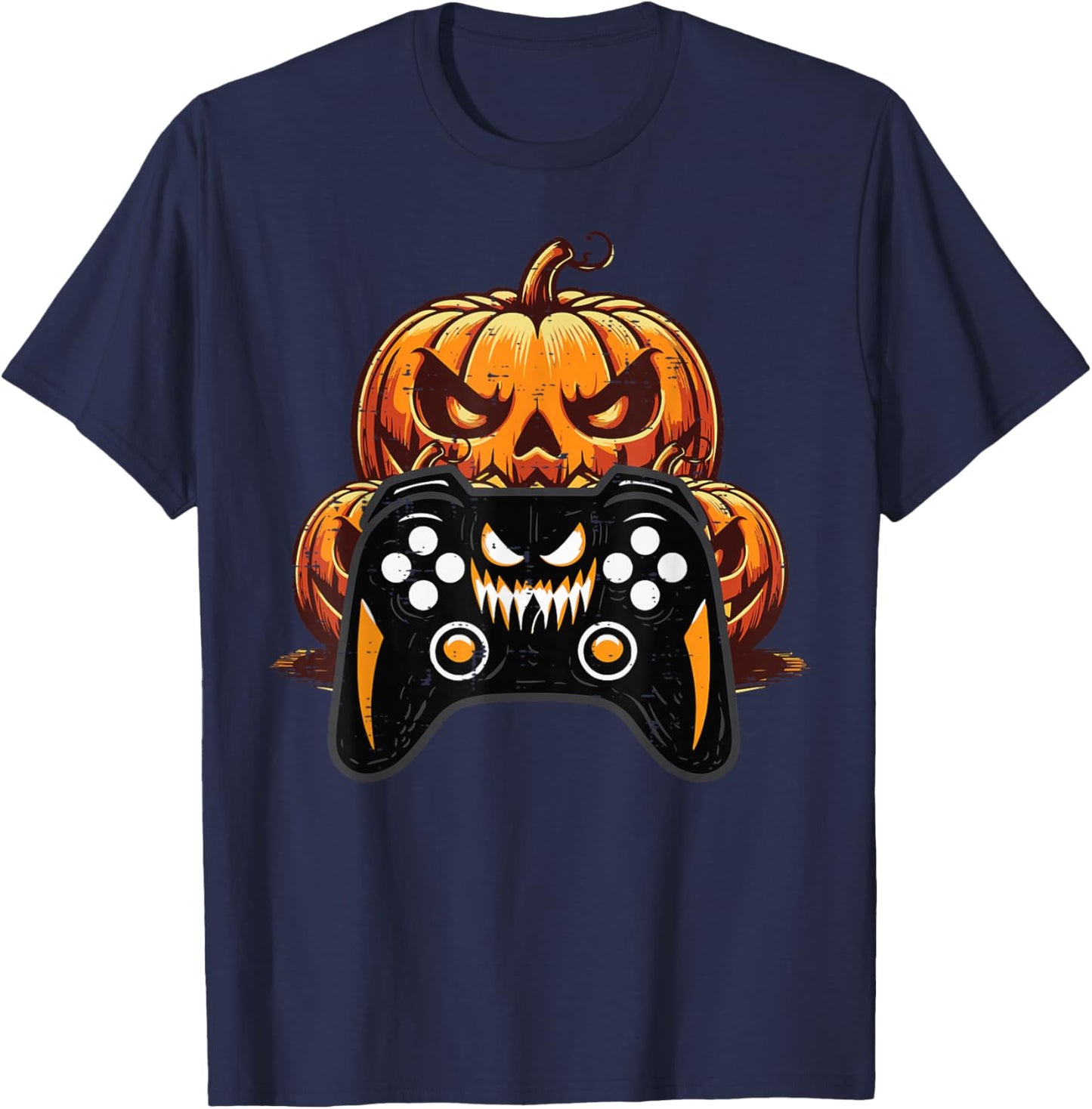 Gamer Video Game Pumpkin Halloween Men Boys Kids Teen Youth T-Shirt - T-Shirt | Navy