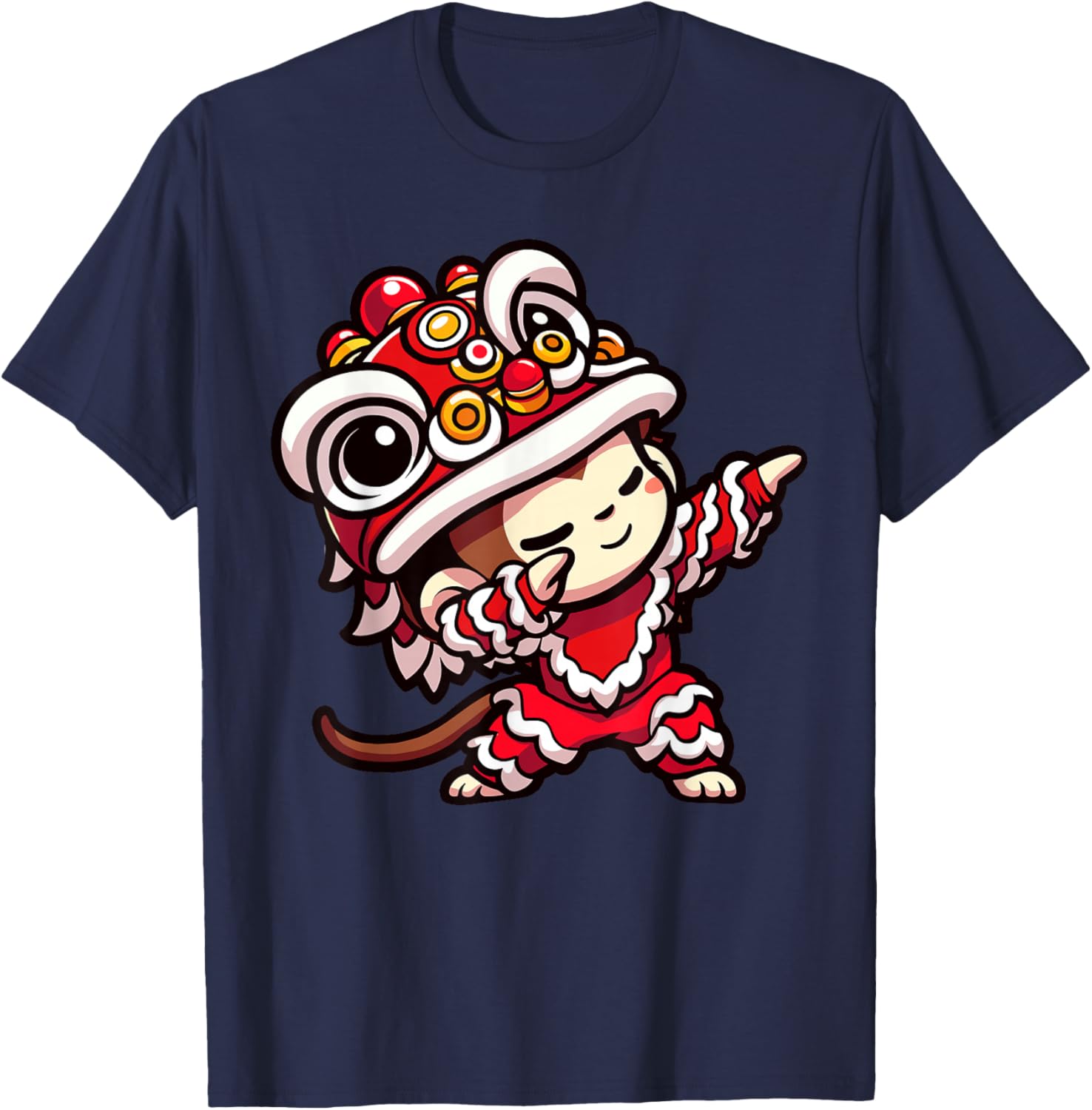 Chinese Lunar New Year 2025 - Dabbing Monkey Lion Dance T-Shirt - T-Shirt | Navy