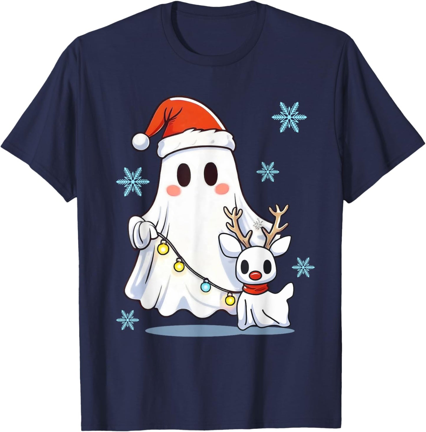 Cute Santa Ghost Walking Dog Christmas Dog Lover Pajamas Women Kids T-Shirt - T-Shirt | Navy