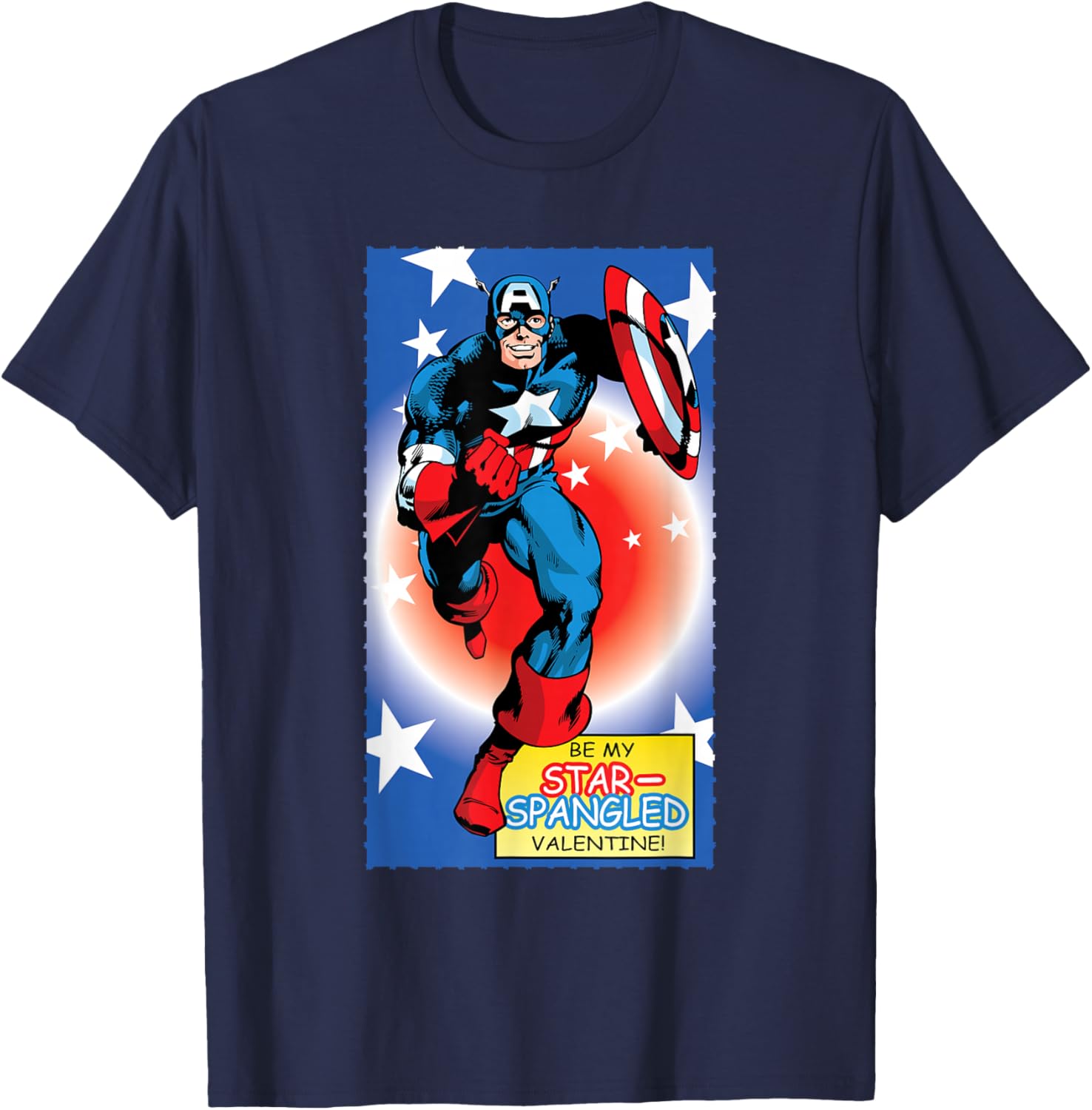 Marvel Retro '80s Valentine's Day Card Captain America T-Shirt - T-Shirt | Navy