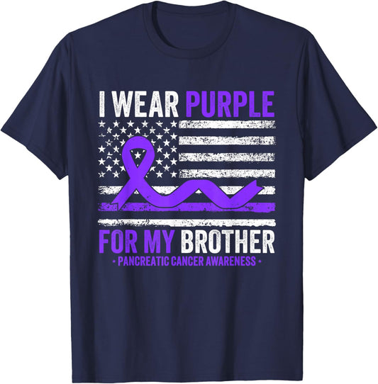 I Wear Purple For My Brother Pancreatic Cancer Awareness T-Shirt - T-Shirt | Navy