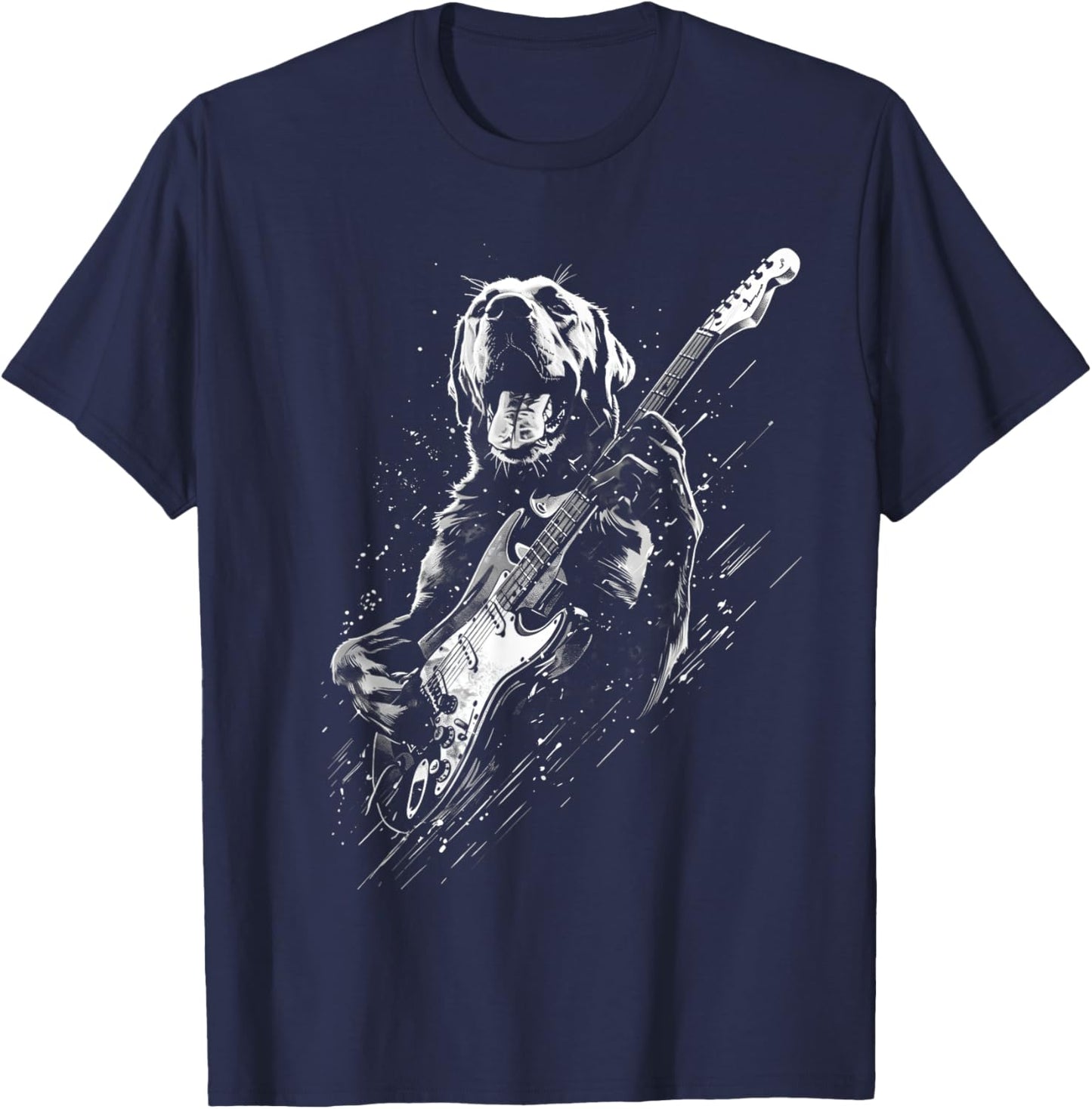 Labrador Retriever Dog Playing Electric Guitar Rock Dog Dad T-Shirt - T-Shirt | Navy