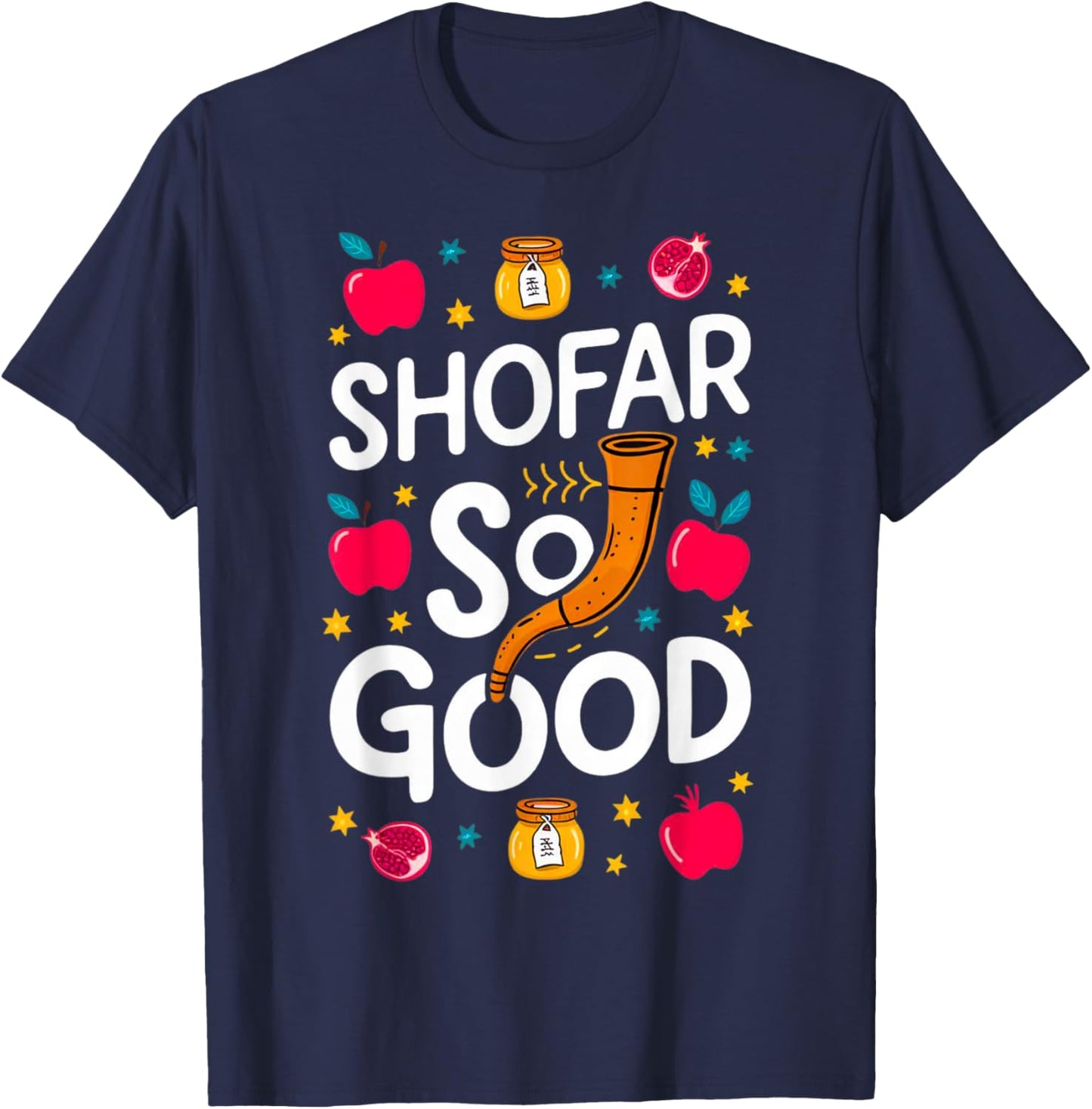 Rosh Hashanah Jewish New Year Shana Tova Apple Honey Shofar T-Shirt - T-Shirt | Navy